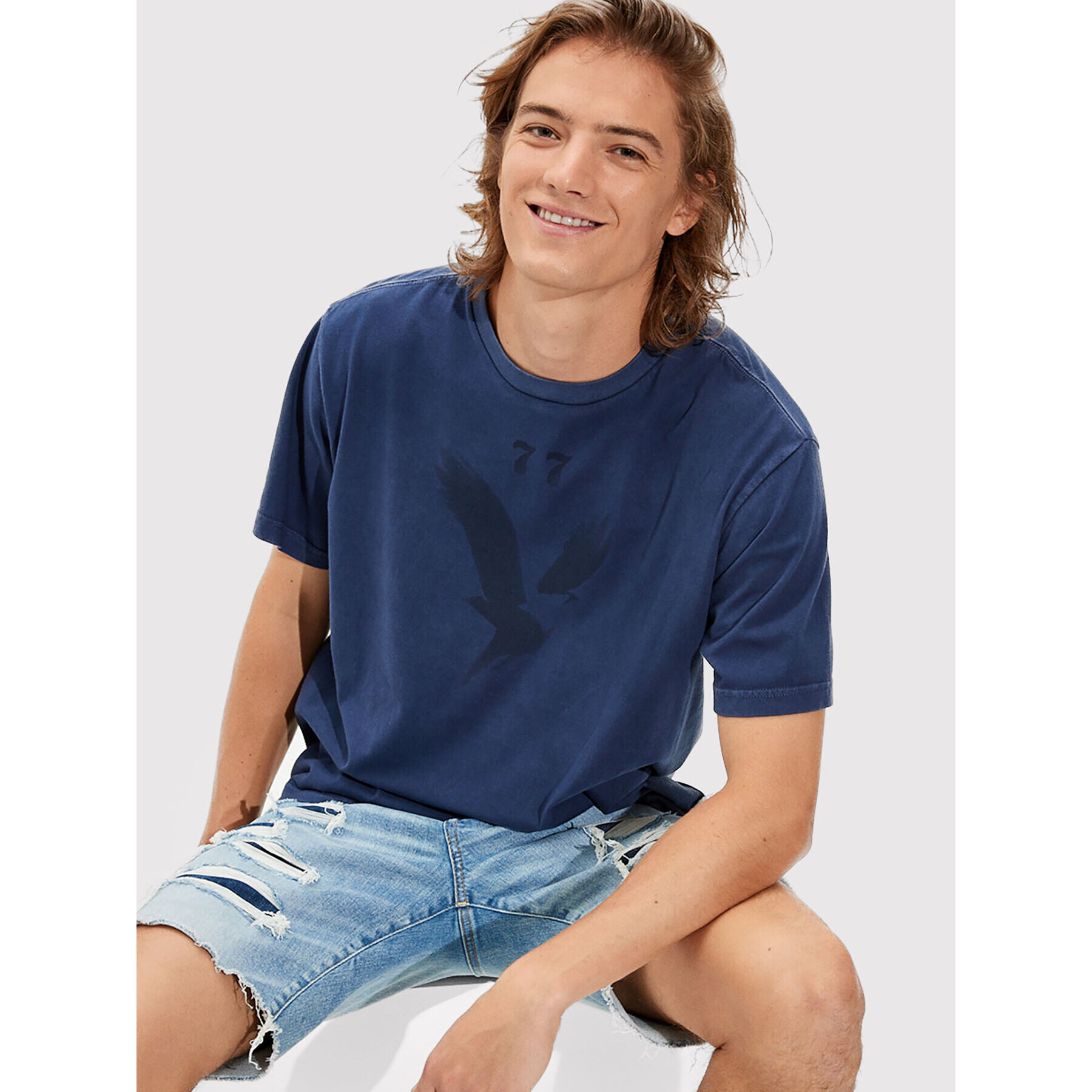 American Eagle Póló -016-0181-5534 410 NAVY Sötétkék Standard Fit - Pepit.hu