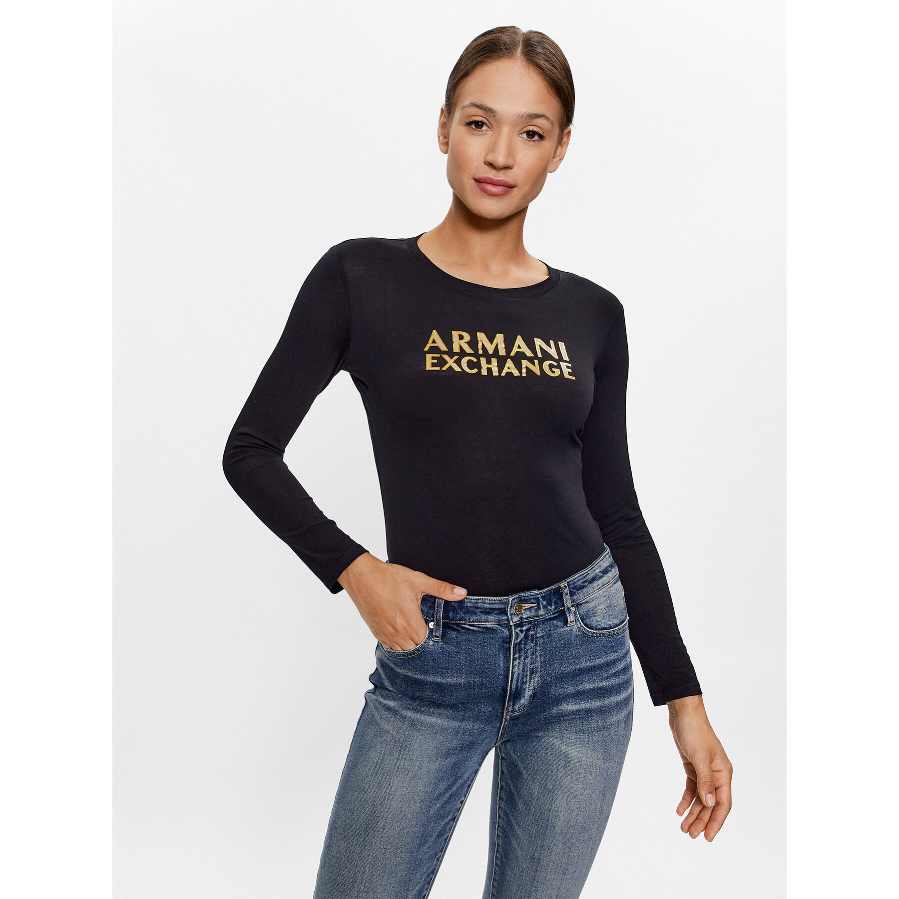 Armani Exchange Blúz 6RYT56 YJ8QZ 1200 Fekete Regular Fit - Pepit.hu