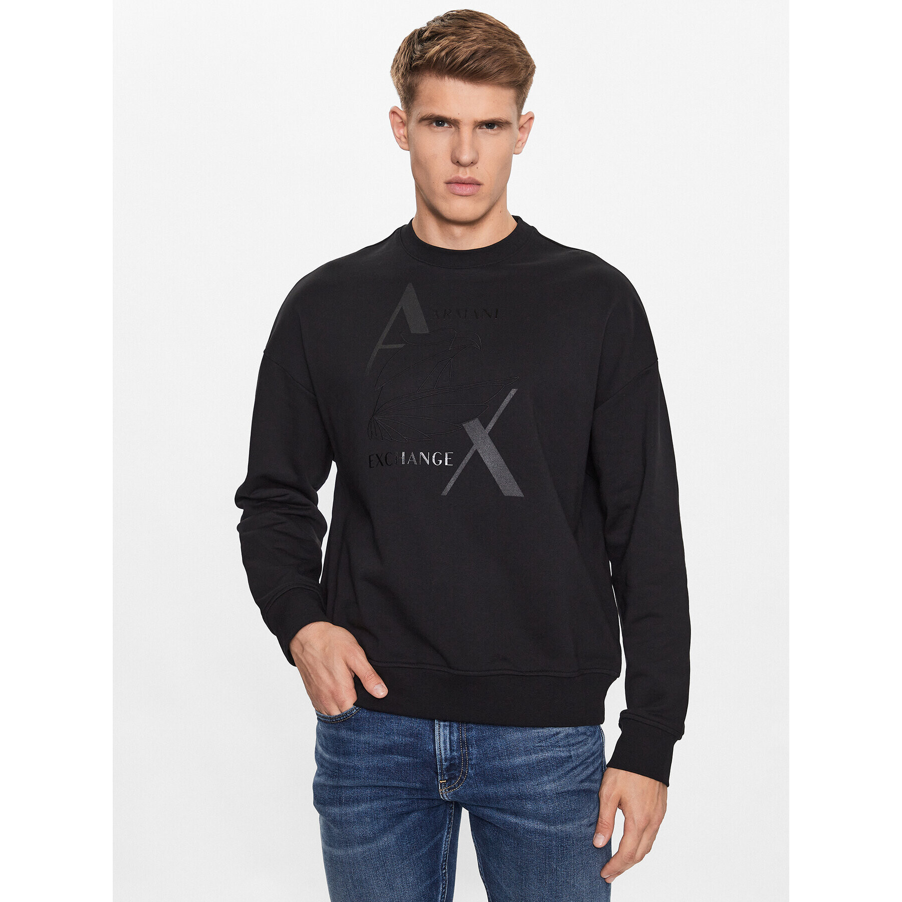 Armani Exchange Pulóver 6RZMAM ZJ9KZ 1200 Fekete Regular Fit - Pepit.hu