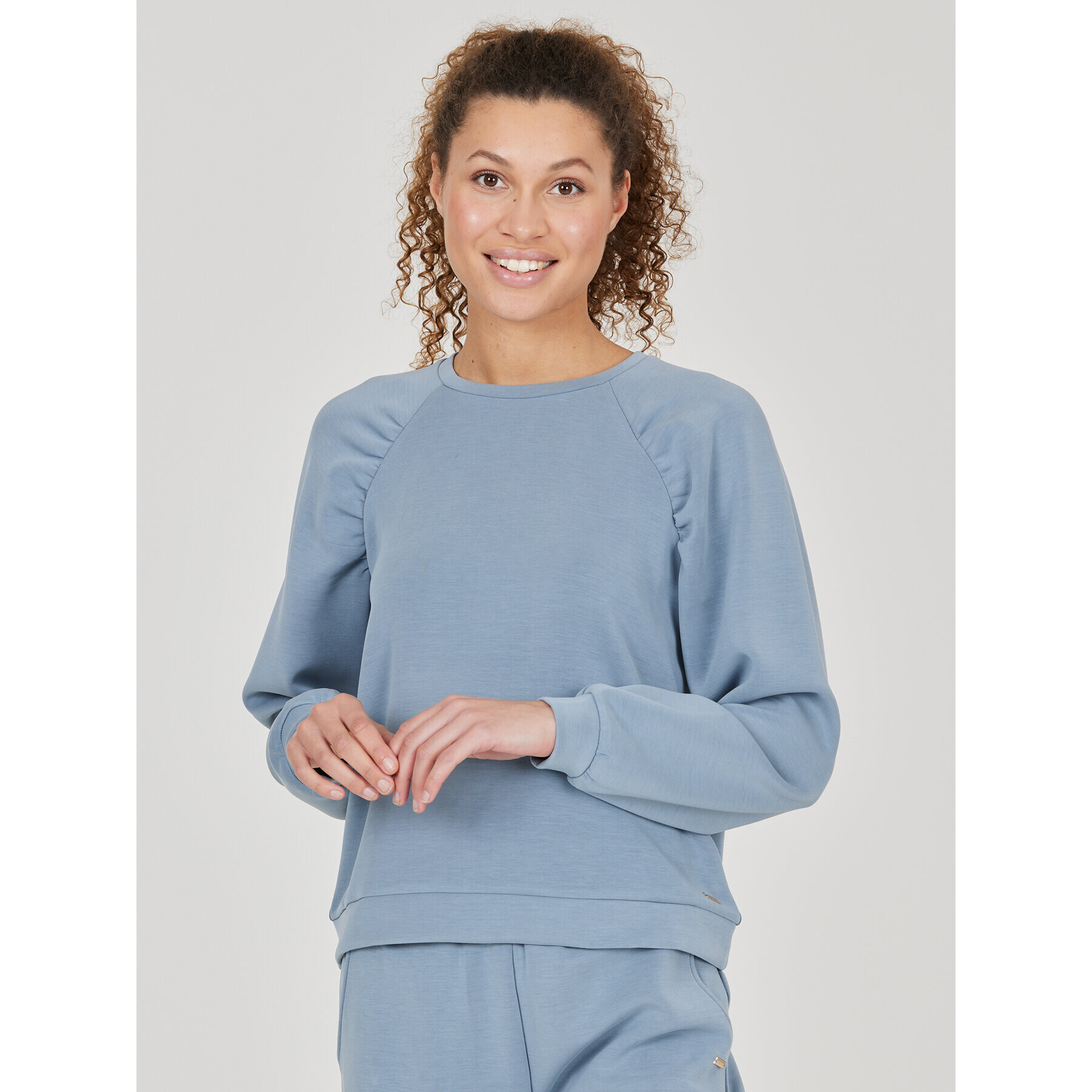 Athlecia Pulóver Jillnana W Balloon Sleeve Sweat EA223322 Kék Regular Fit - Pepit.hu