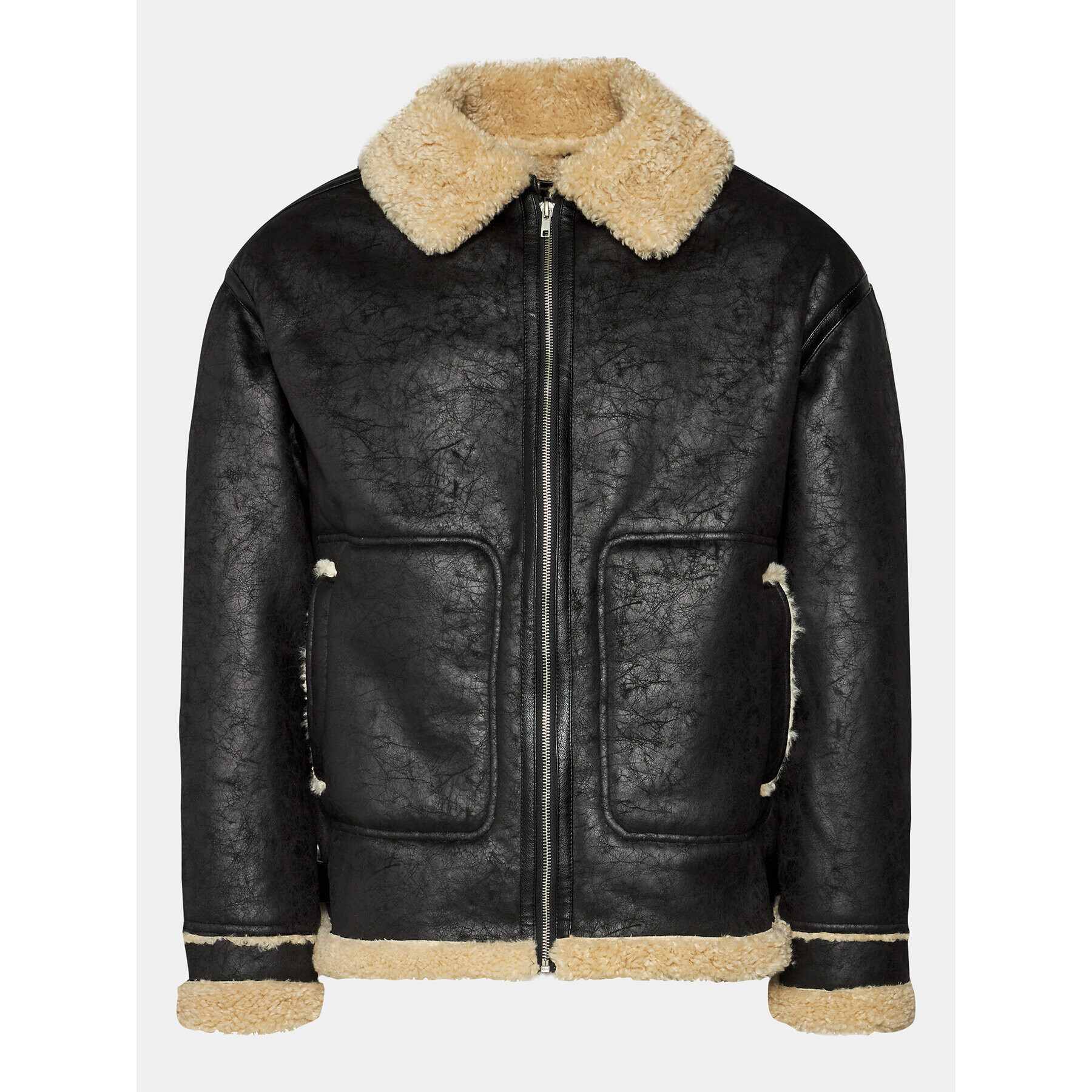 BDG Urban Outfitters Műbőr dzseki Shearling Aviator 77394369 Fekete Oversize - Pepit.hu