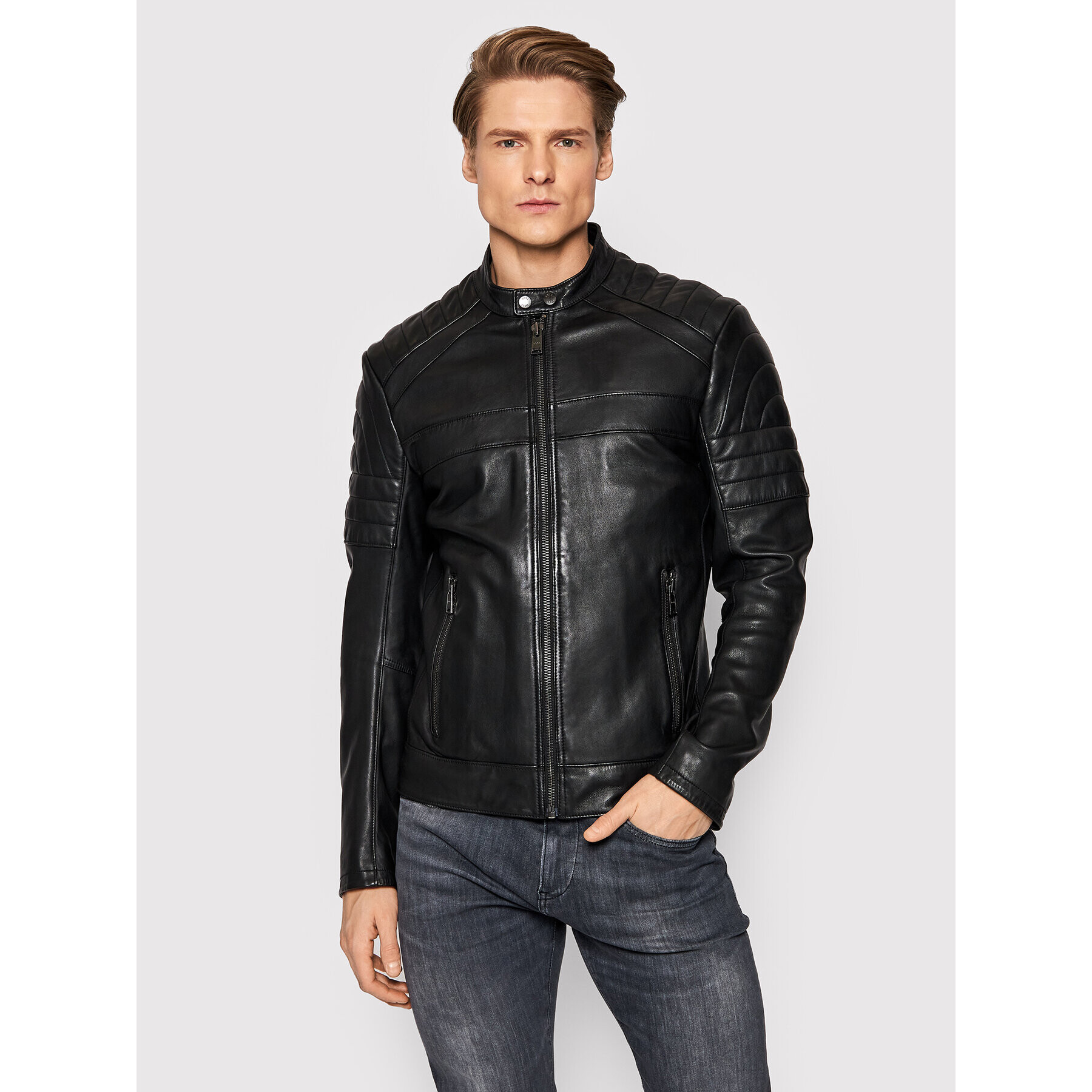 Boss Bőrkabát Junow1 50467279 Fekete Slim Fit - Pepit.hu