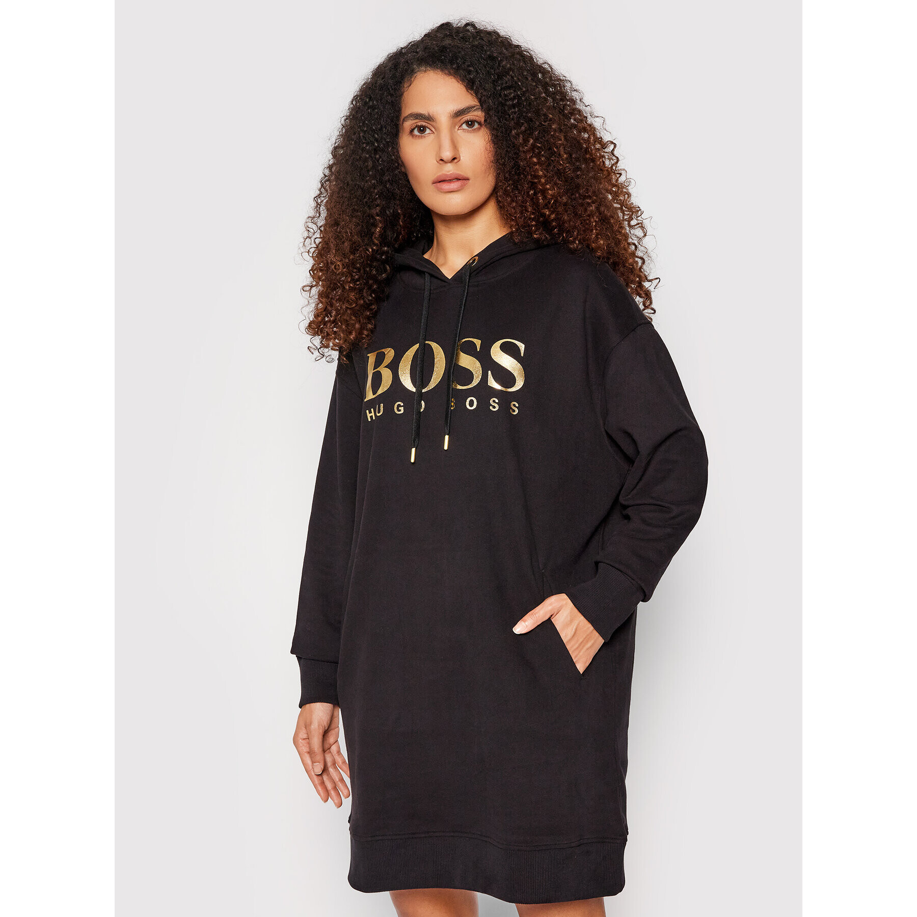 Boss Kötött ruha C-Ethea_Gold_B 50466671 Fekete Relaxed Fit - Pepit.hu