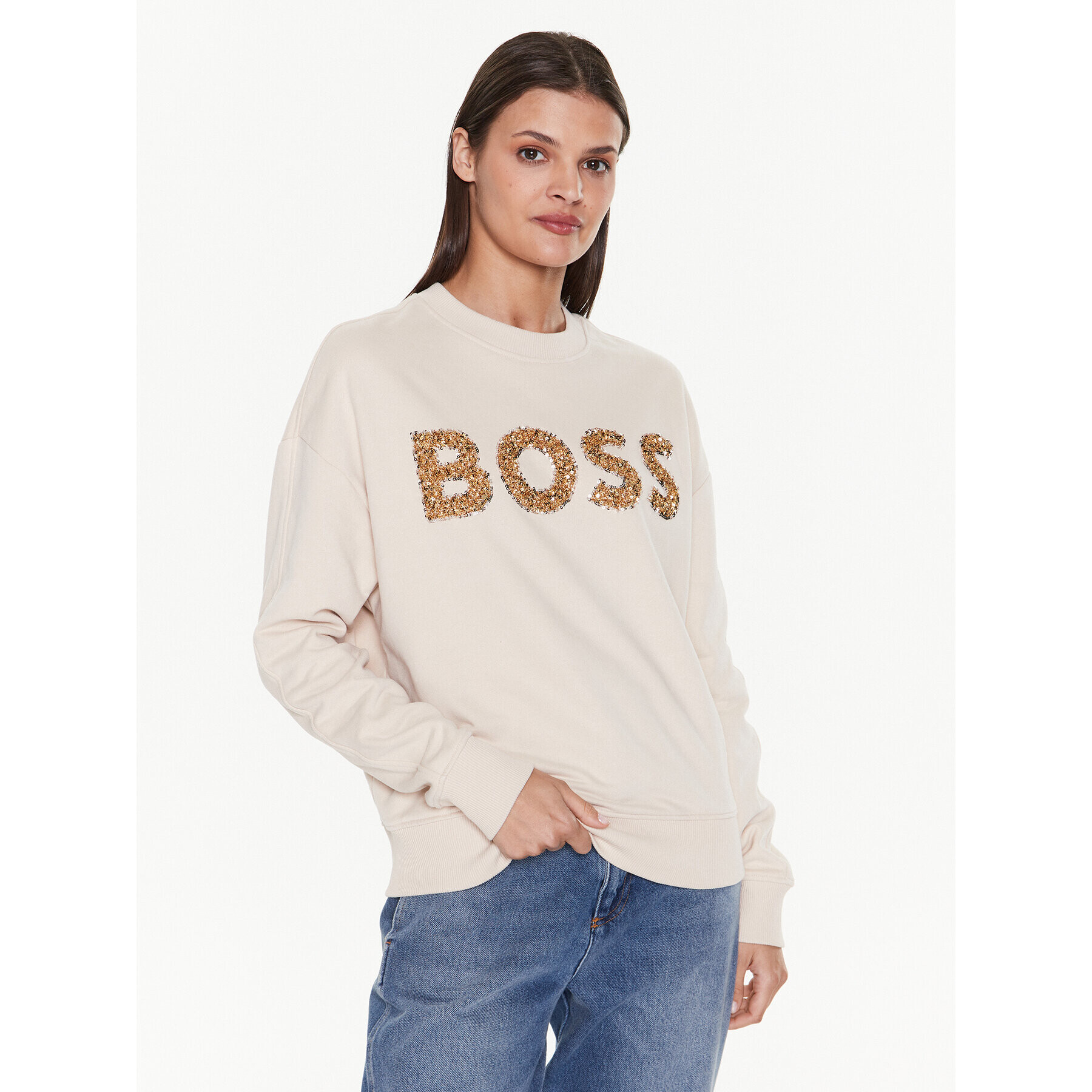 Boss Pulóver Ecaisa_Logo 50484443 Bézs Oversize - Pepit.hu