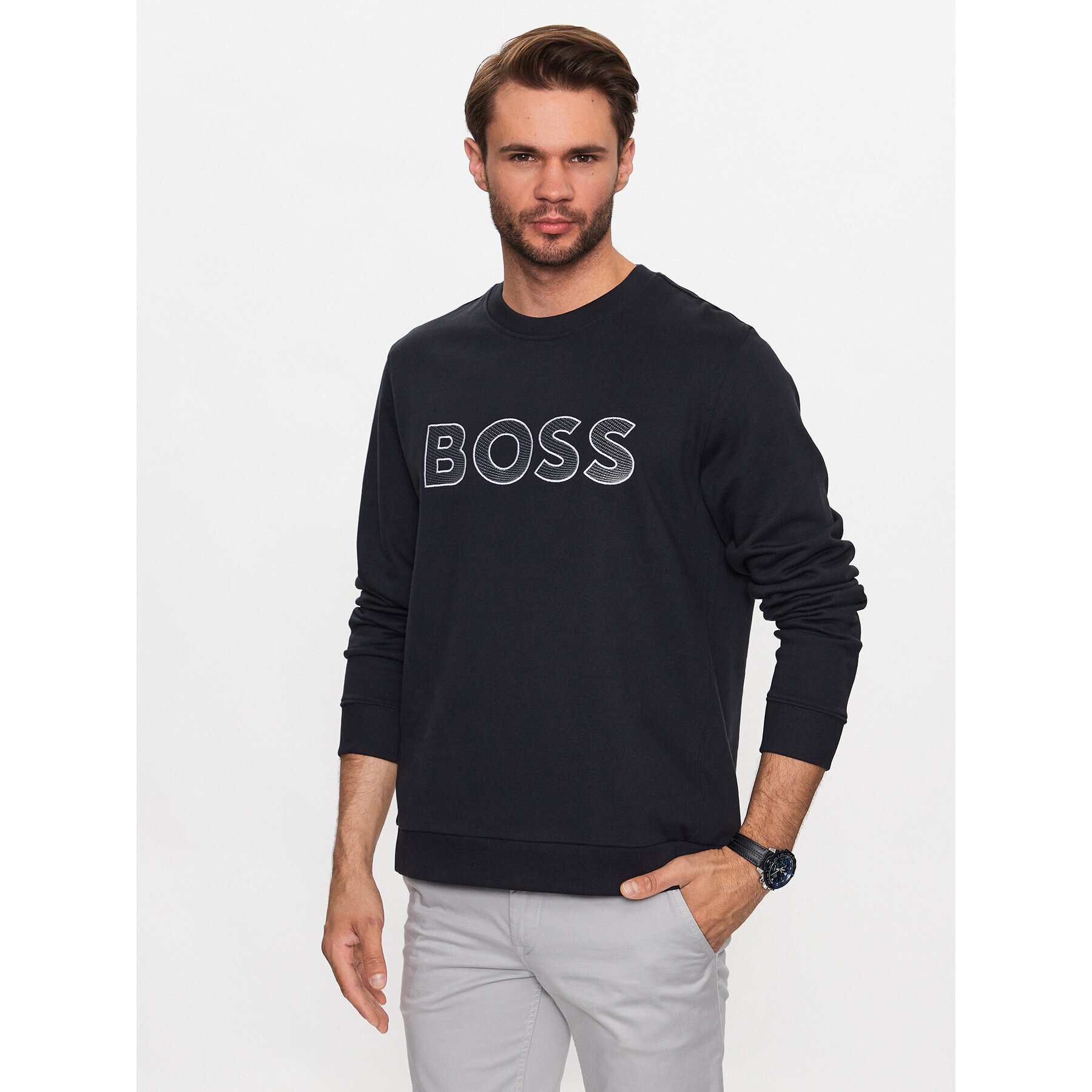 Boss Pulóver Salbo 50483018 Sötétkék Regular Fit - Pepit.hu