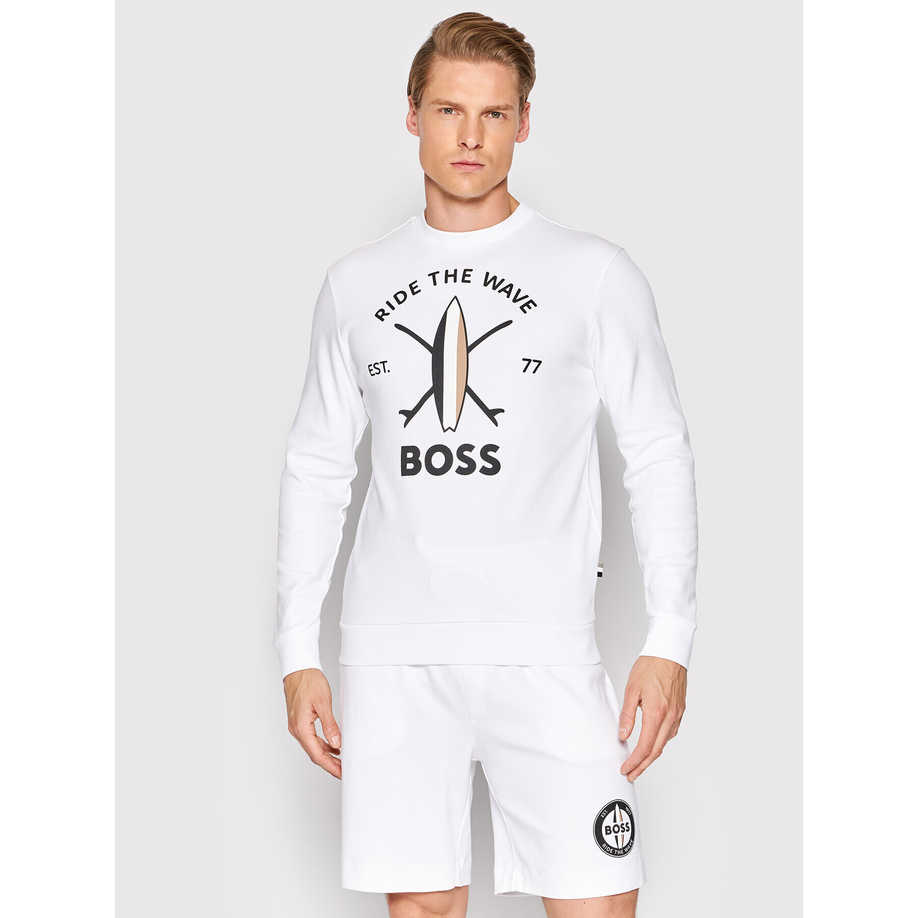 Boss Pulóver Savin 50469224 Fehér Relaxed Fit - Pepit.hu