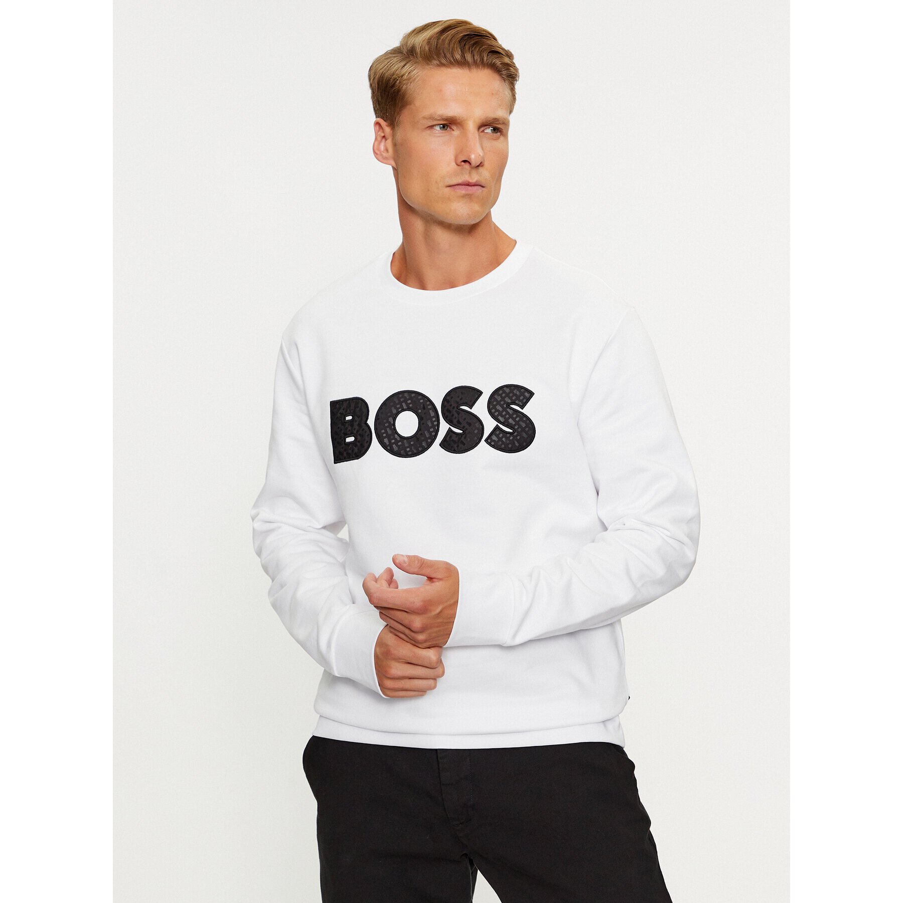 Boss Pulóver Soleri 01 50494091 Fehér Relaxed Fit - Pepit.hu