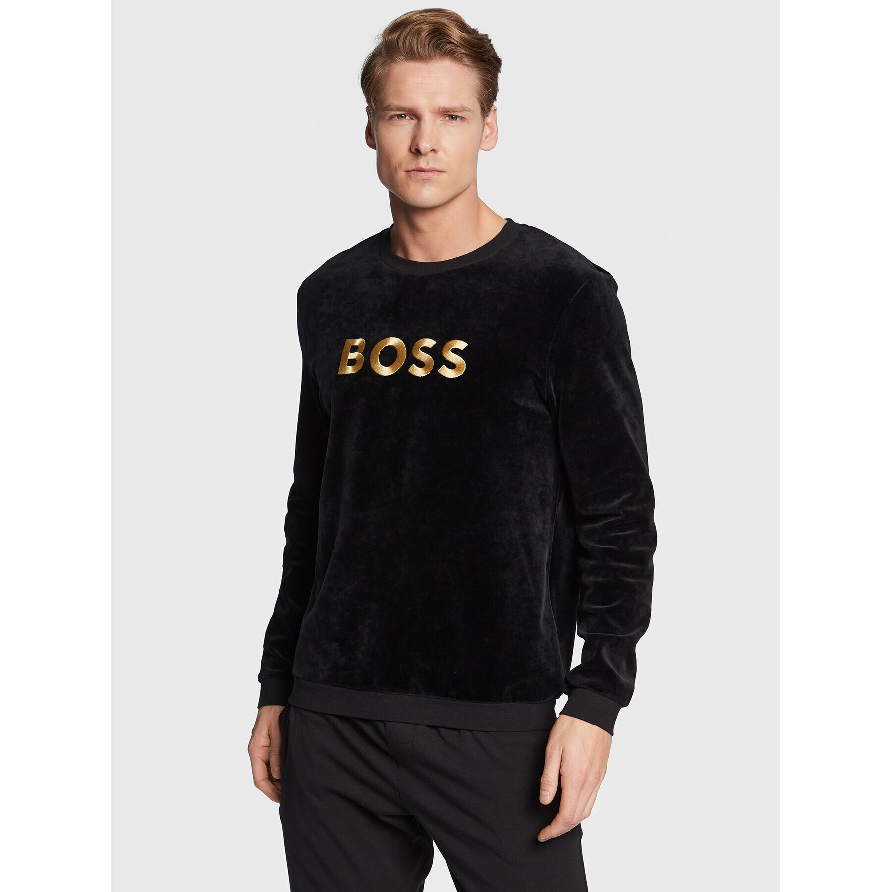 Boss Pulóver Velour 50485863 Fekete Regular Fit - Pepit.hu