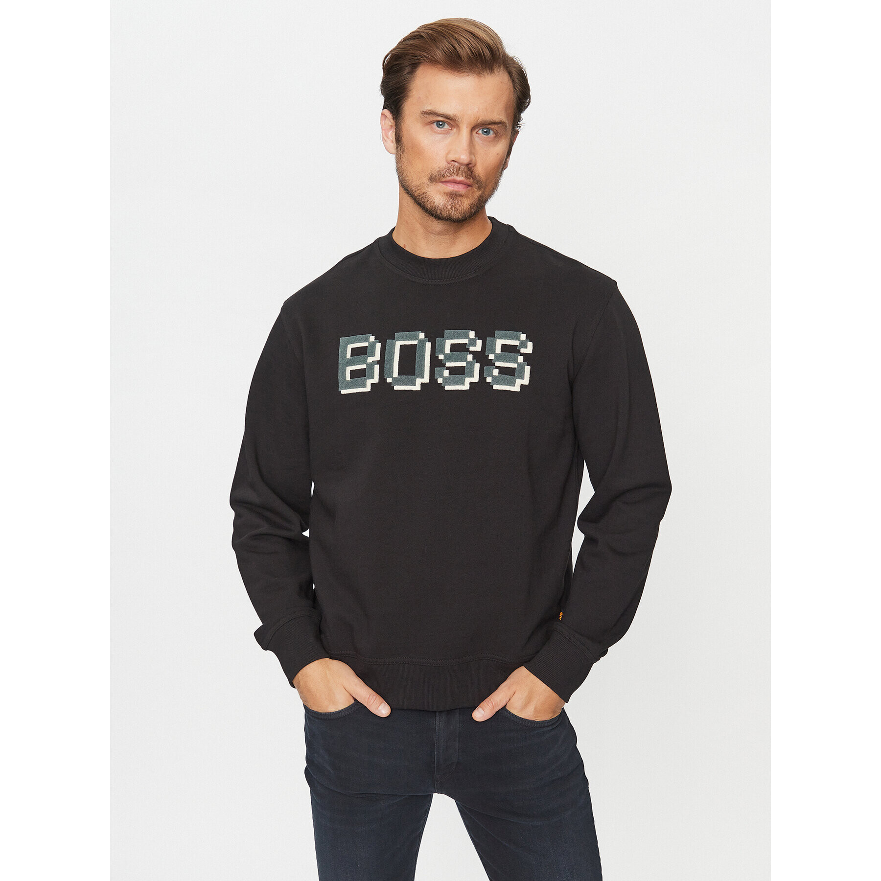 Boss Pulóver Weglitchlogo 50499486 Fekete Relaxed Fit - Pepit.hu