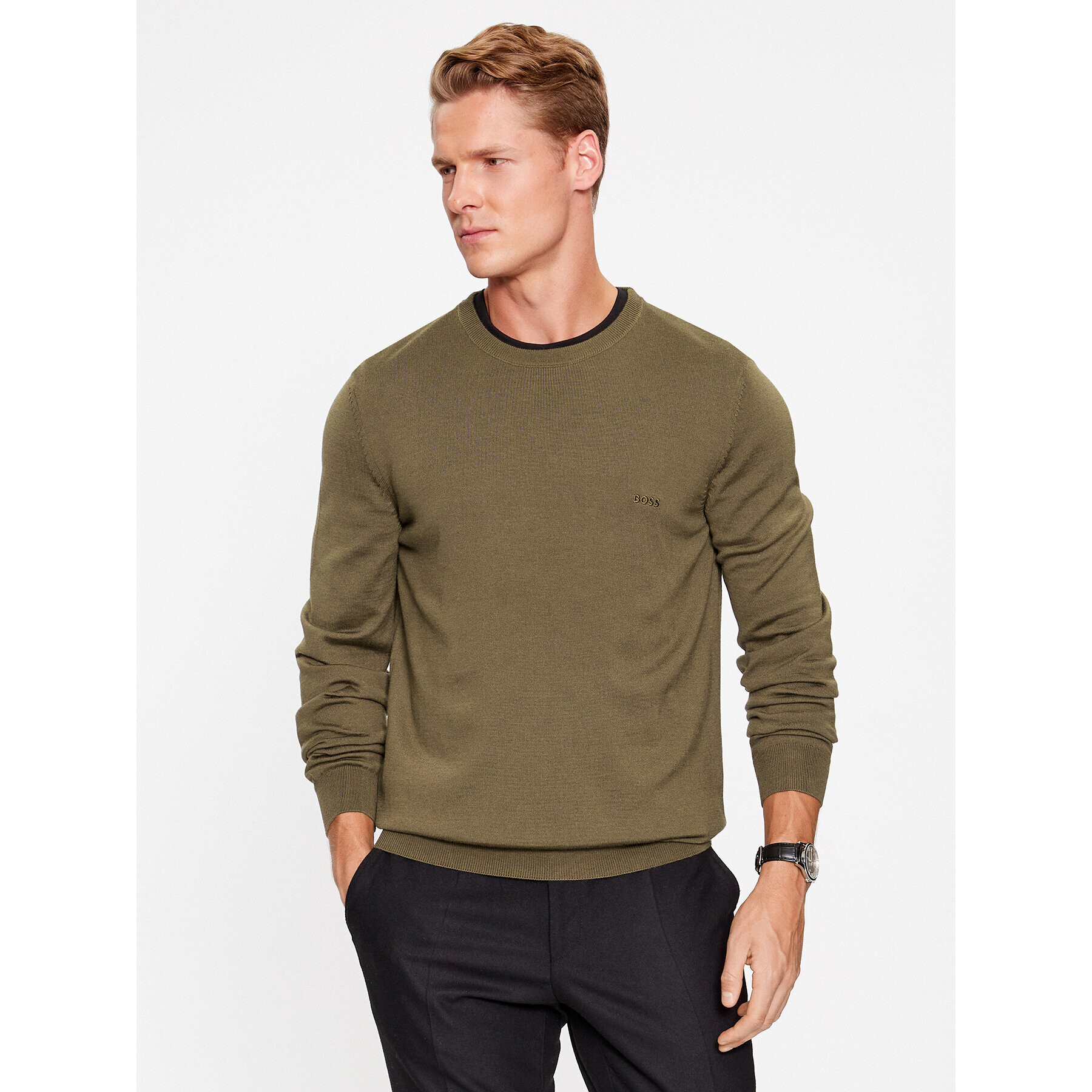 Boss Sweater Botto-L 50476364 Zöld Regular Fit - Pepit.hu