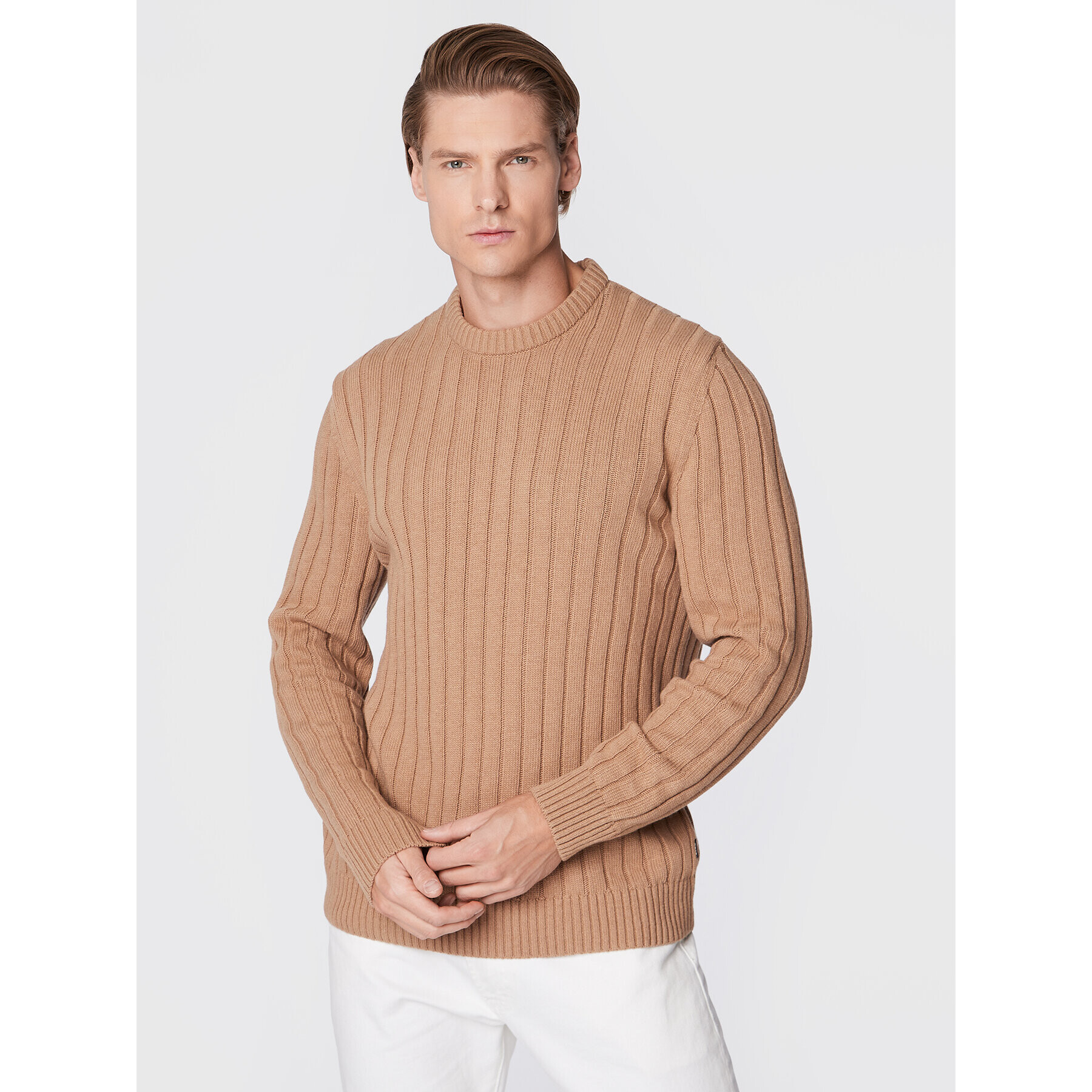 Boss Sweater Laaron 50477360 Bézs Regular Fit - Pepit.hu