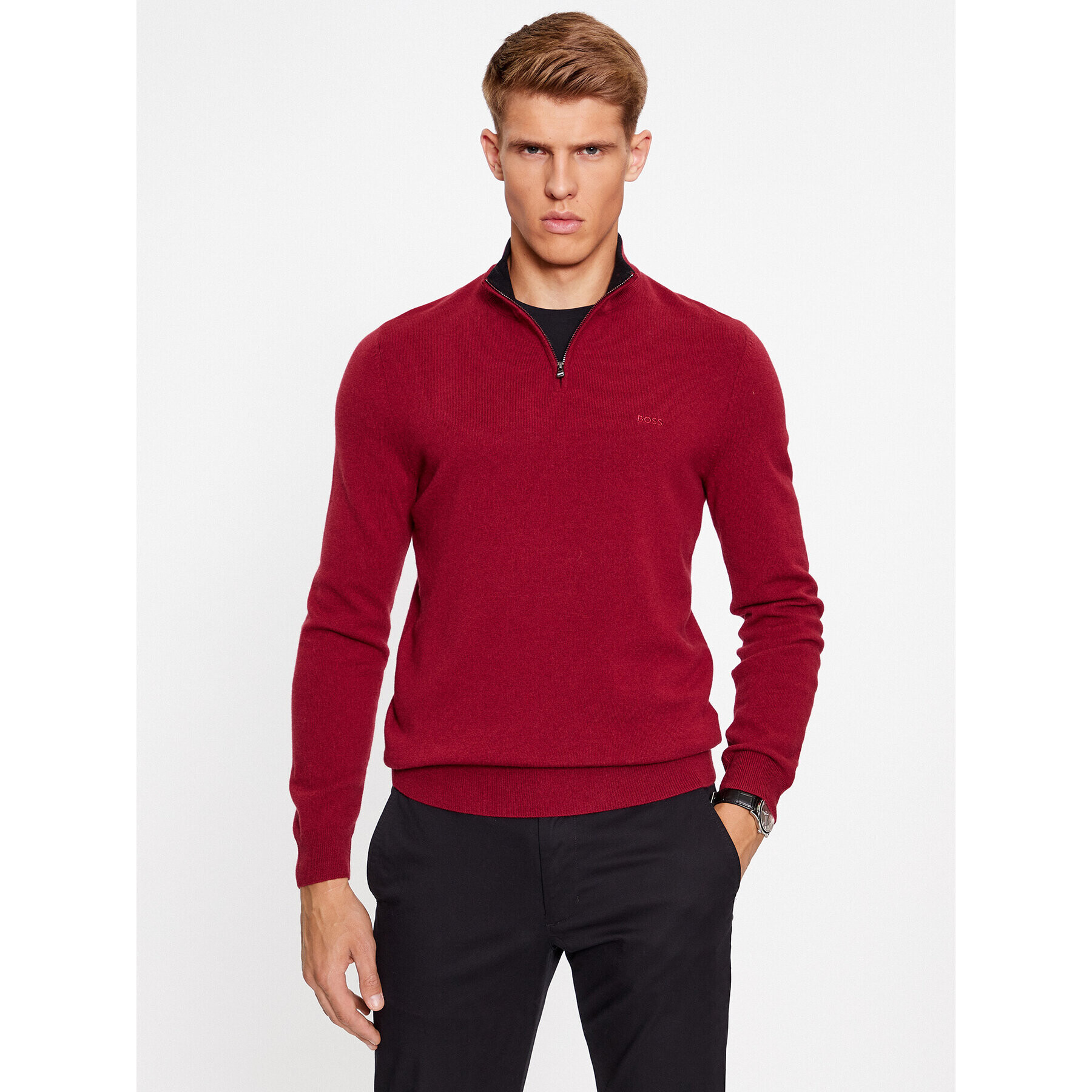 Boss Sweater Marlo 50500782 Piros Regular Fit - Pepit.hu