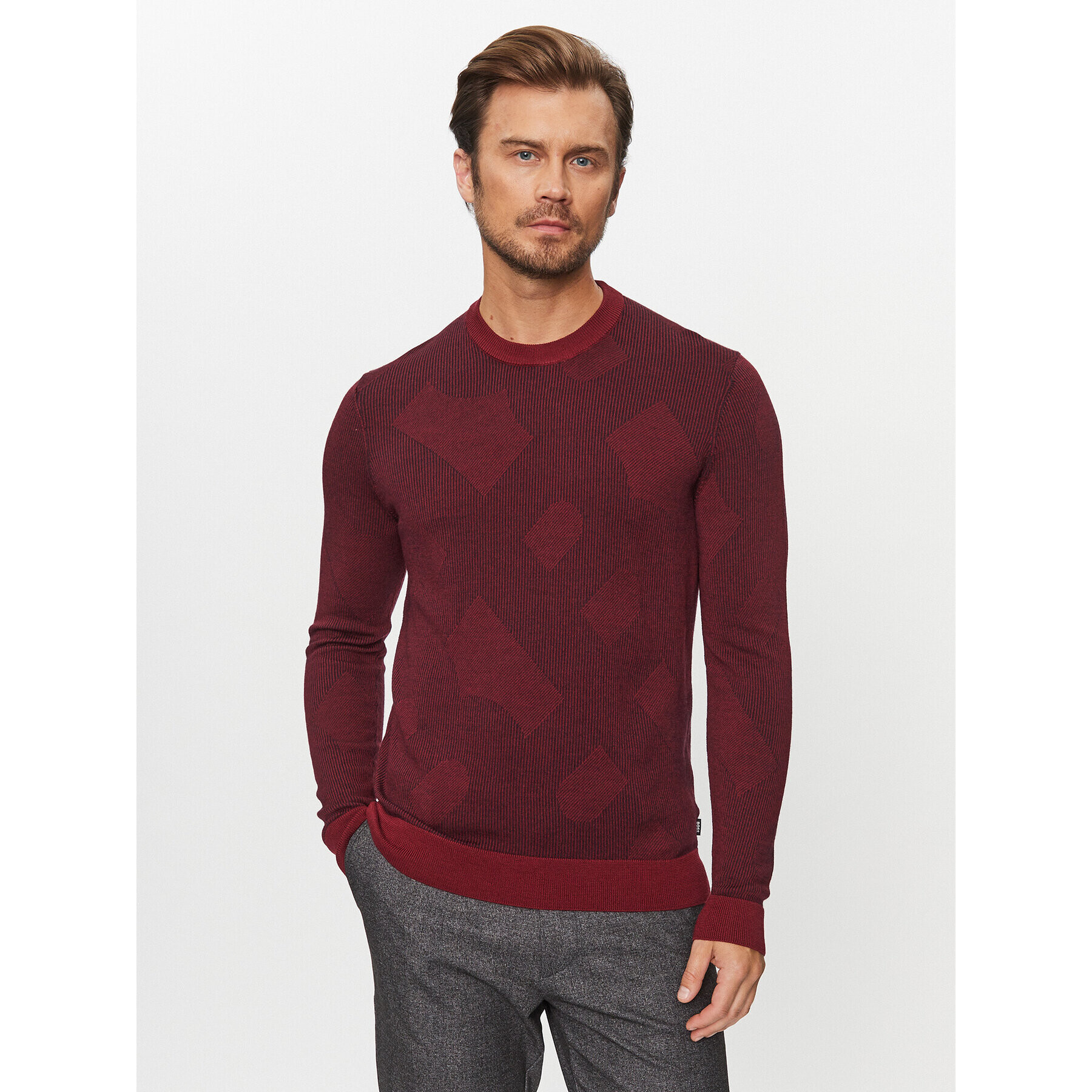 Boss Sweater Motivo DARK RED Bordó Regular Fit - Pepit.hu