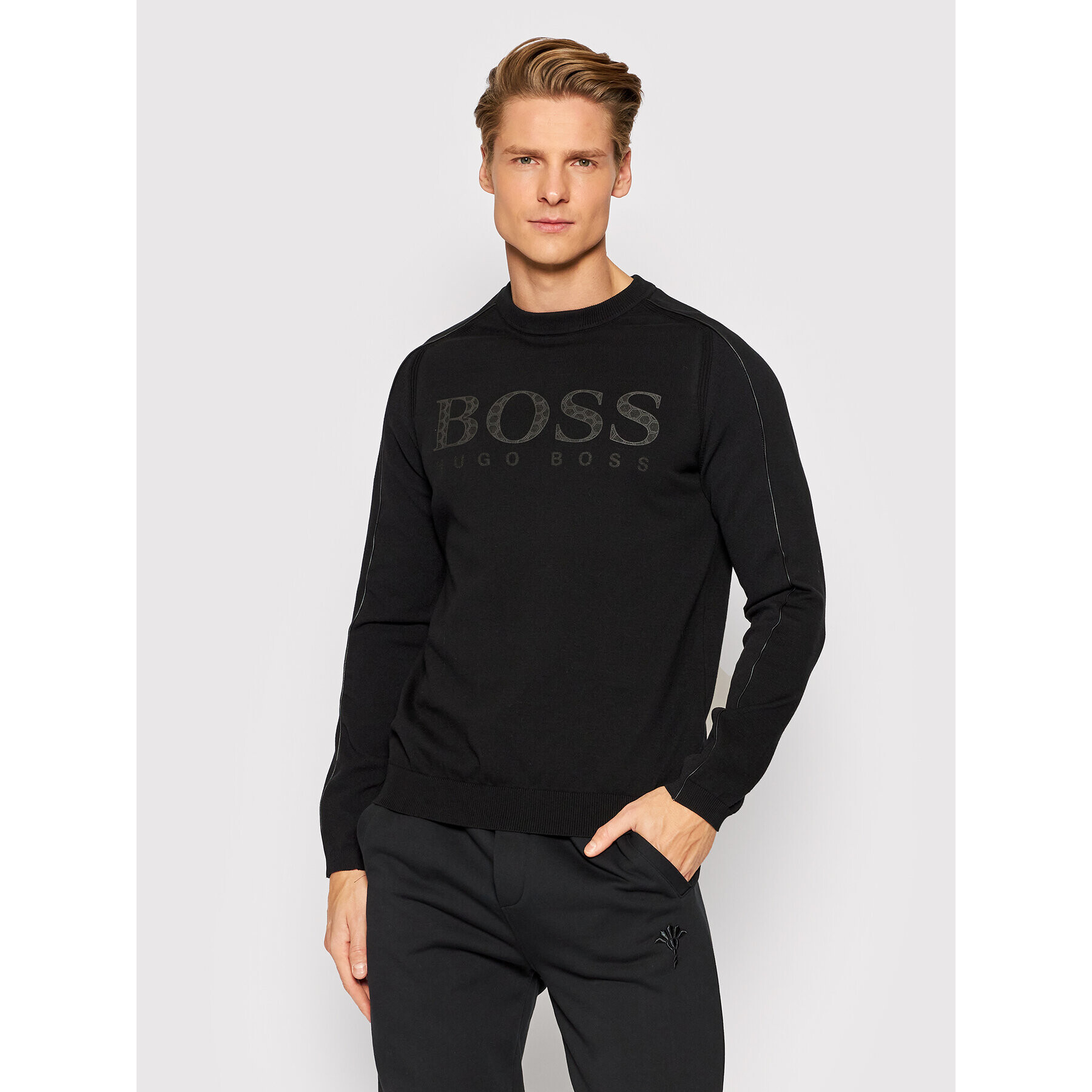 Boss Sweater Rodaro 50456145 Fekete Regular Fit - Pepit.hu