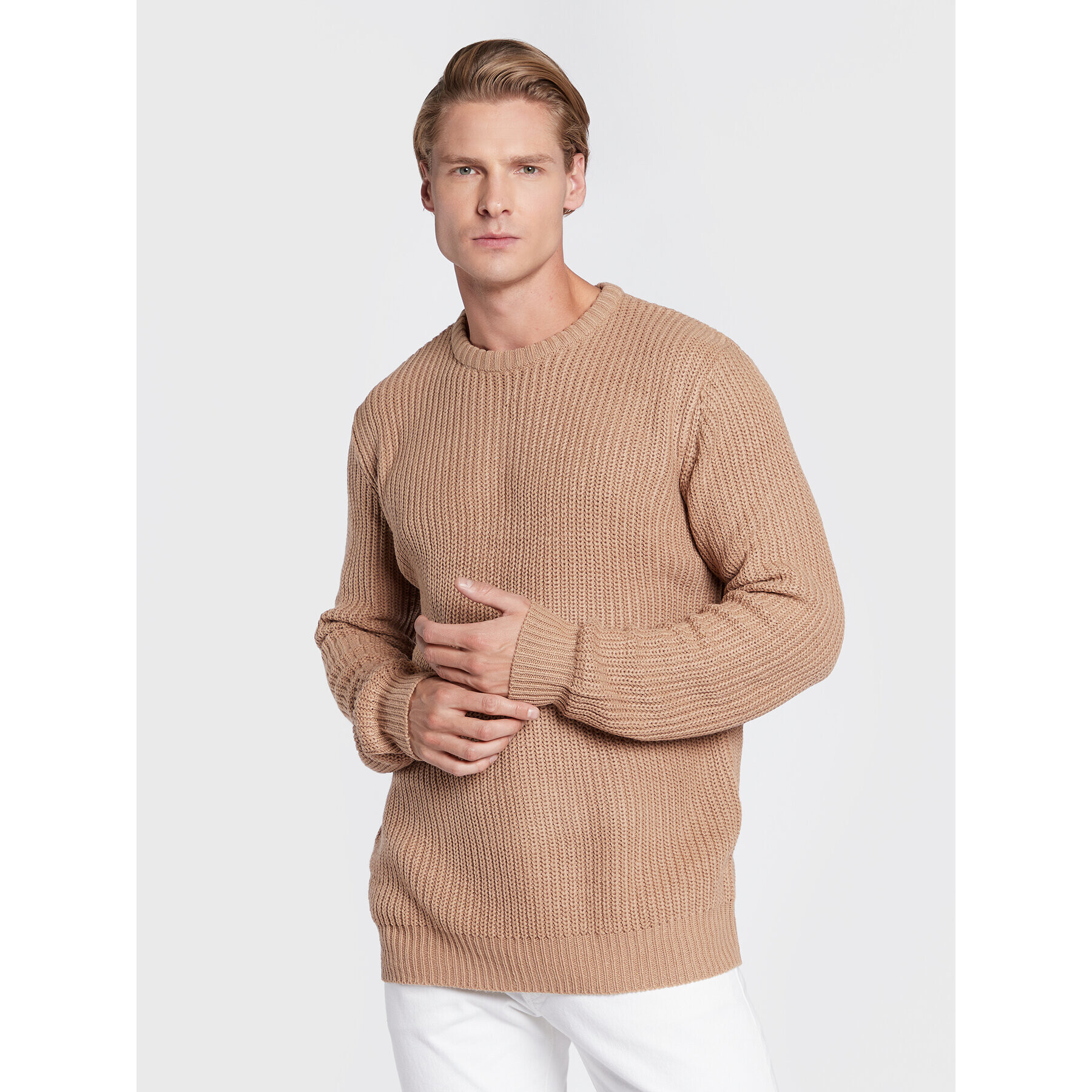 Brave Soul Sweater MK-181BINARYR Bézs Regular Fit - Pepit.hu