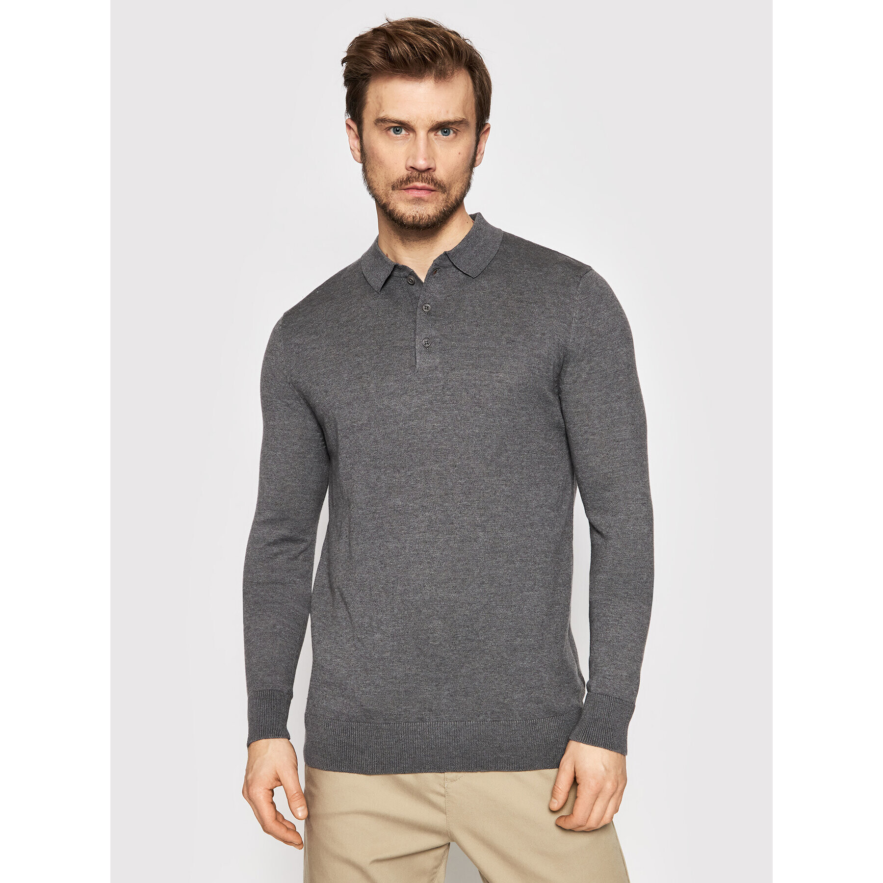 Brave Soul Sweater MK-181PLACKETN Szürke Regular Fit - Pepit.hu