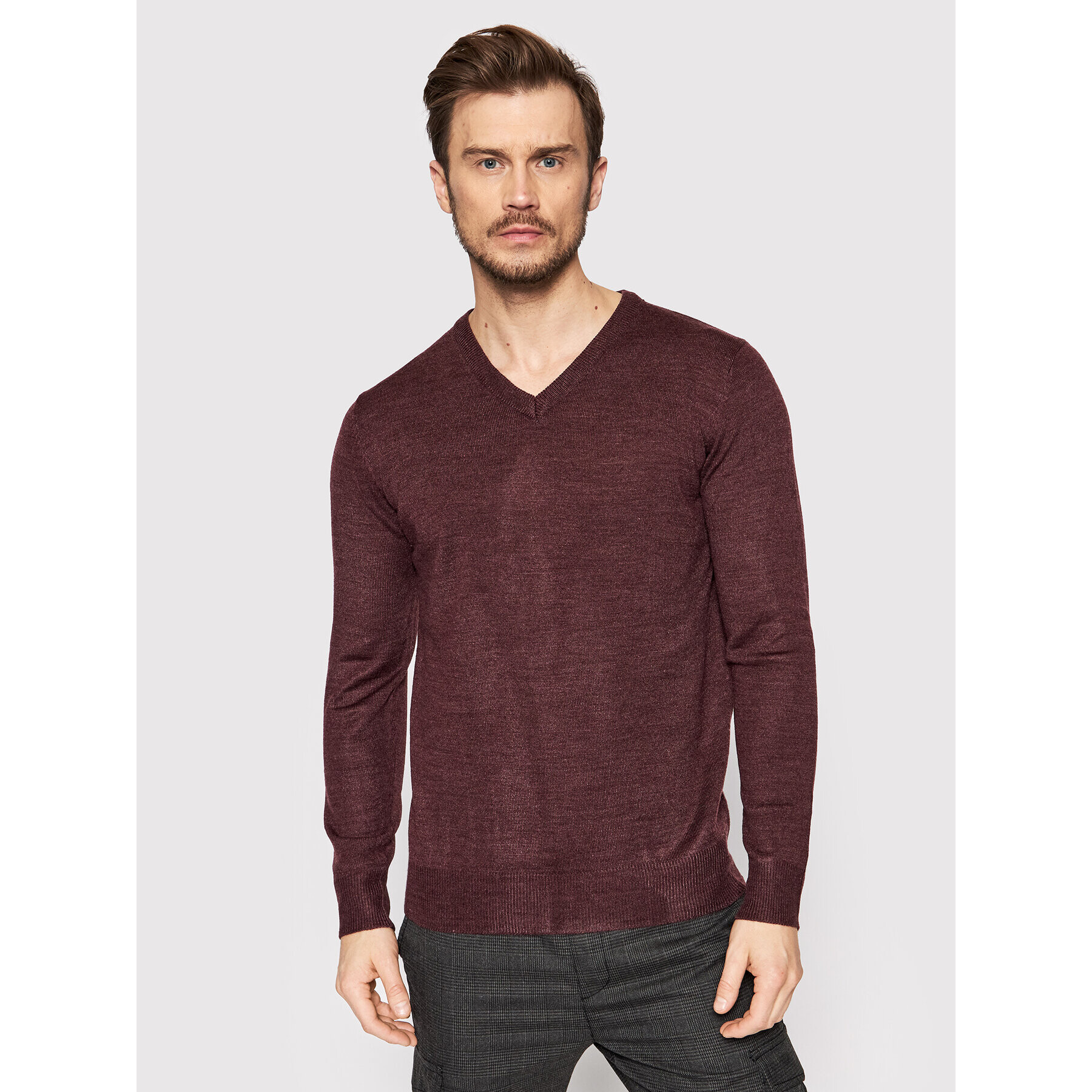 Brave Soul Sweater MK-279QUAZARD Bordó Regular Fit - Pepit.hu