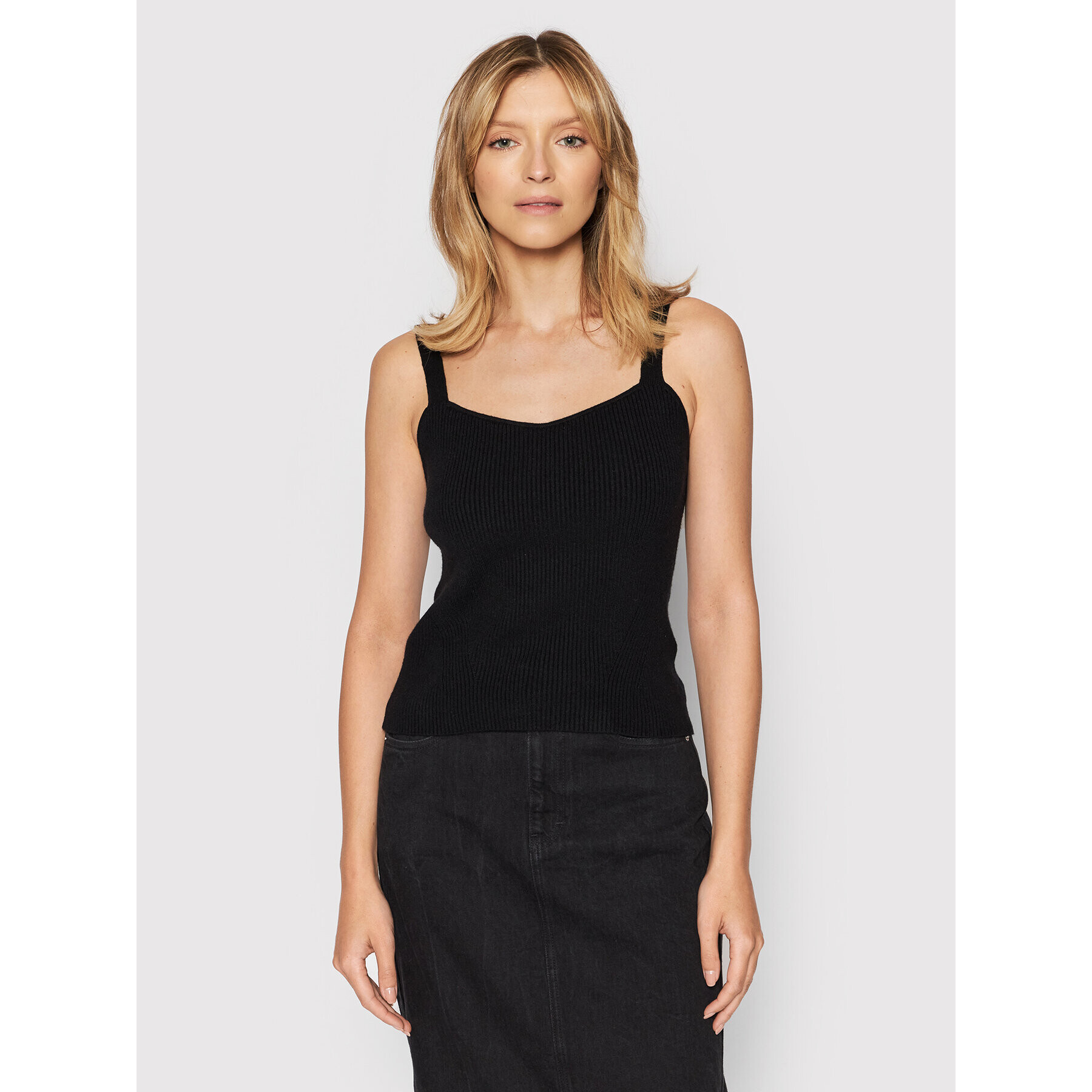 Calvin Klein Felső Essential Rib Knitted Cami K20K203478 Fekete Slim Fit - Pepit.hu