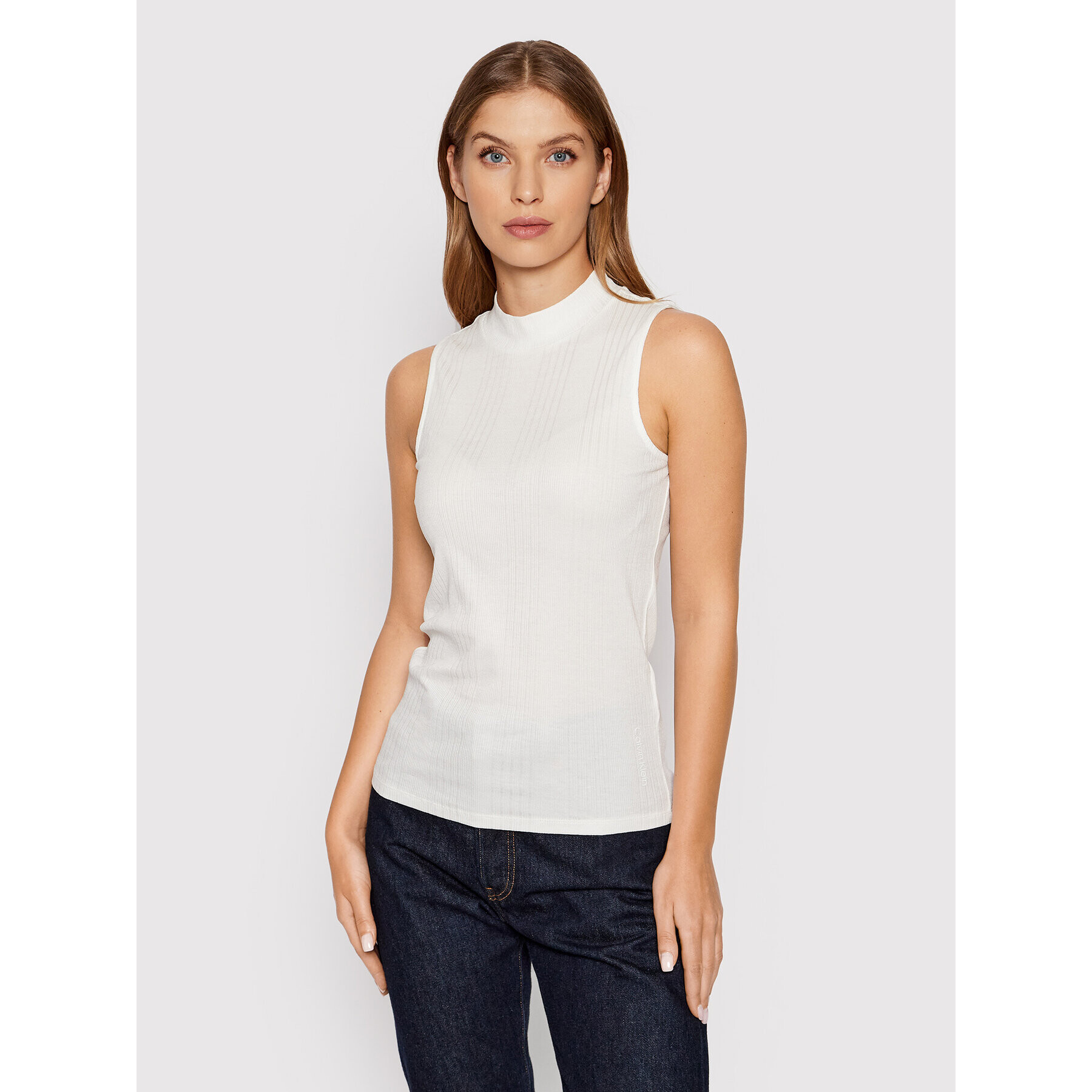 Calvin Klein Felső Rib Mock K20K203469 Fehér Skinny Fit - Pepit.hu