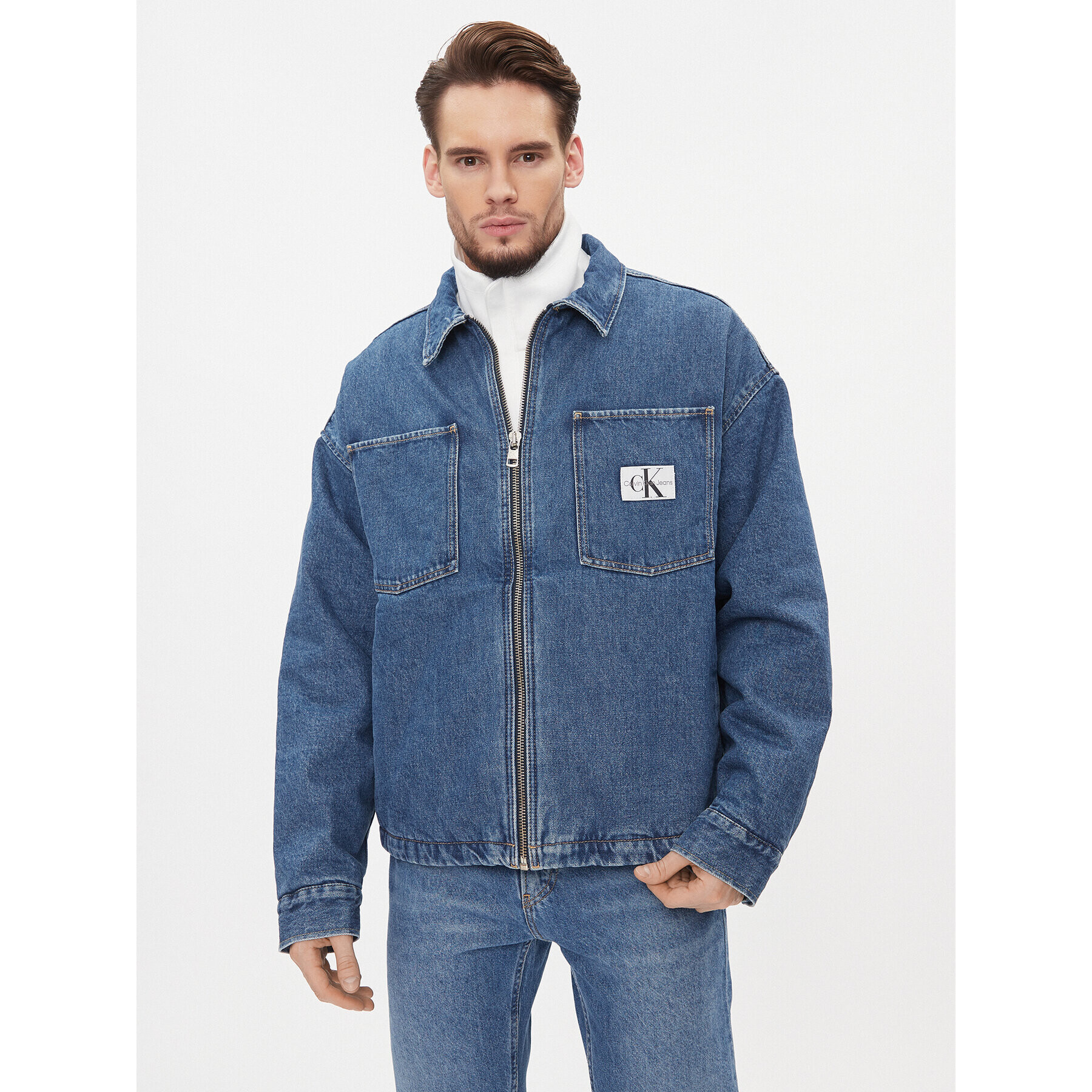 Calvin Klein Jeans Farmer kabát J30J324290 Kék Relaxed Fit - Pepit.hu