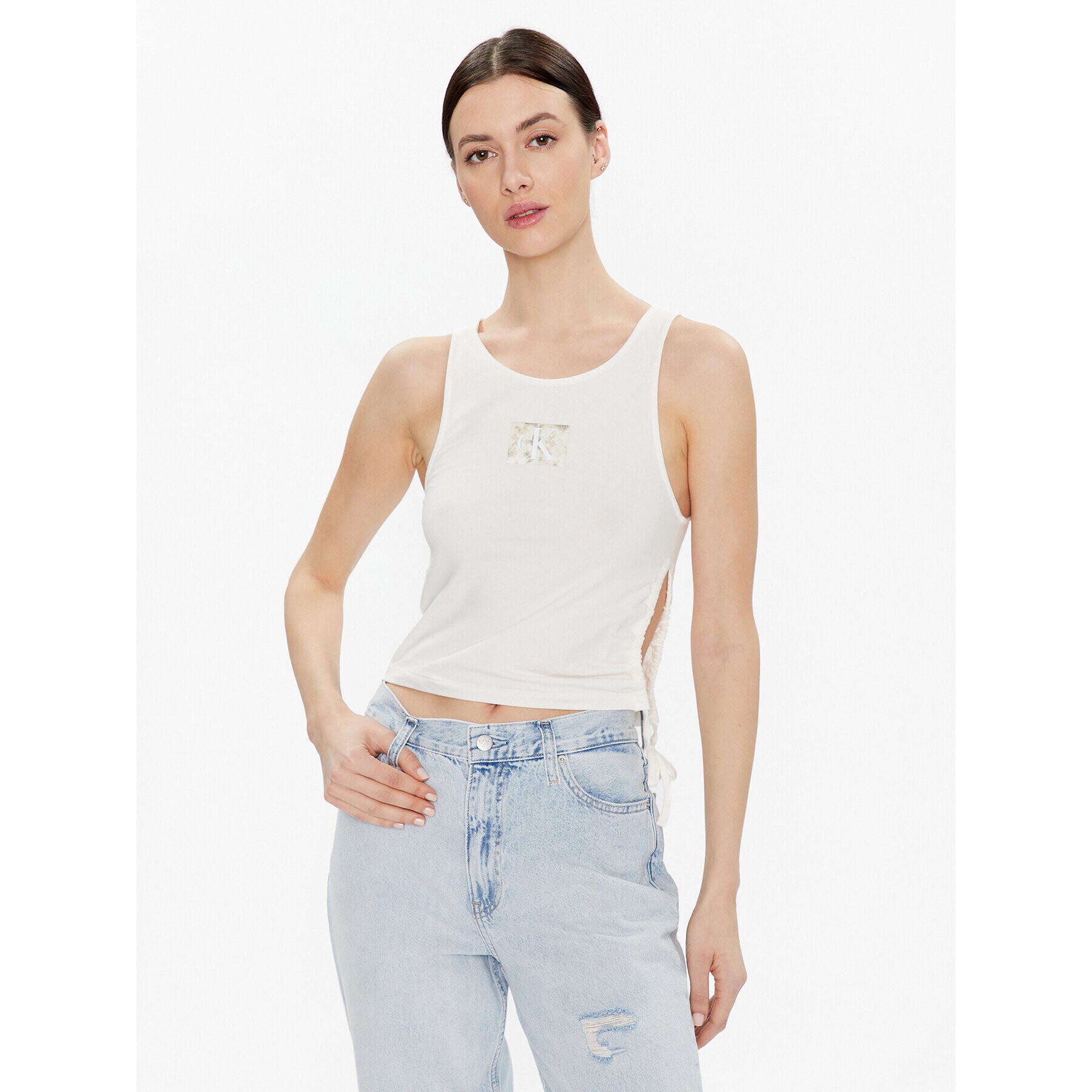 Calvin Klein Jeans Felső J20J221062 Ekru Regular Fit - Pepit.hu