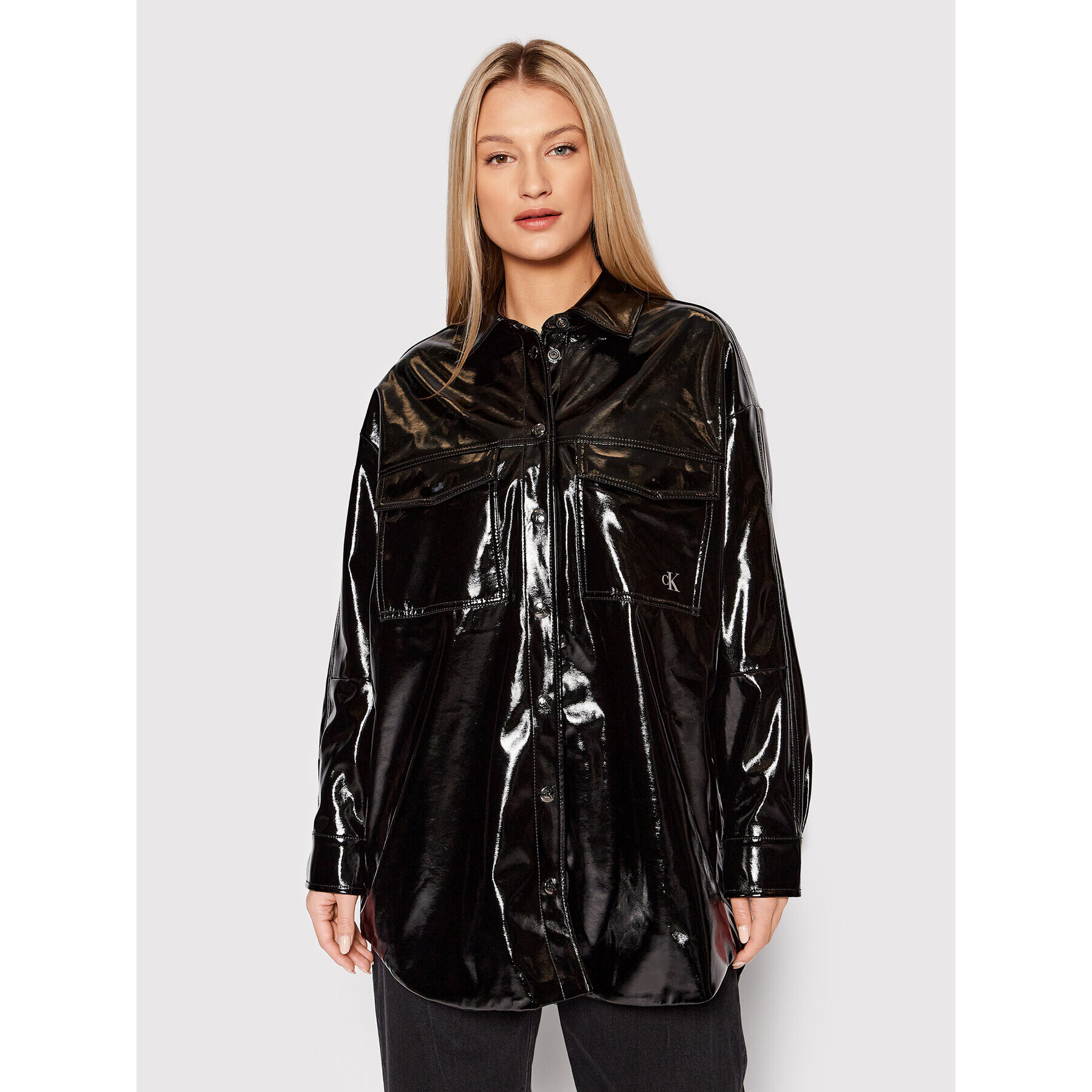 Calvin Klein Jeans Műbőr dzseki High Shine J20J217662 Fekete Oversize - Pepit.hu