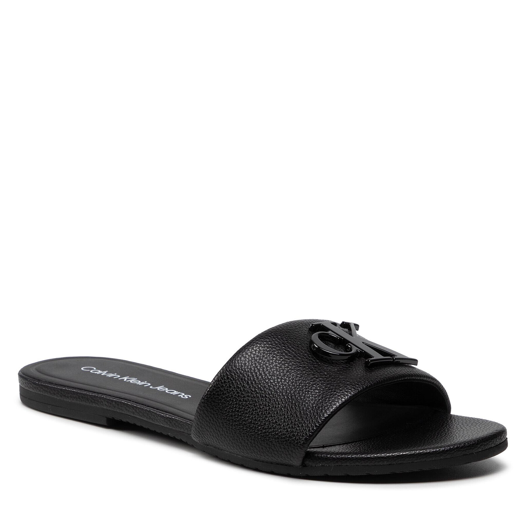 Calvin Klein Jeans Papucs Flat Sandal Hw Lth YW0YW00543 Fekete - Pepit.hu