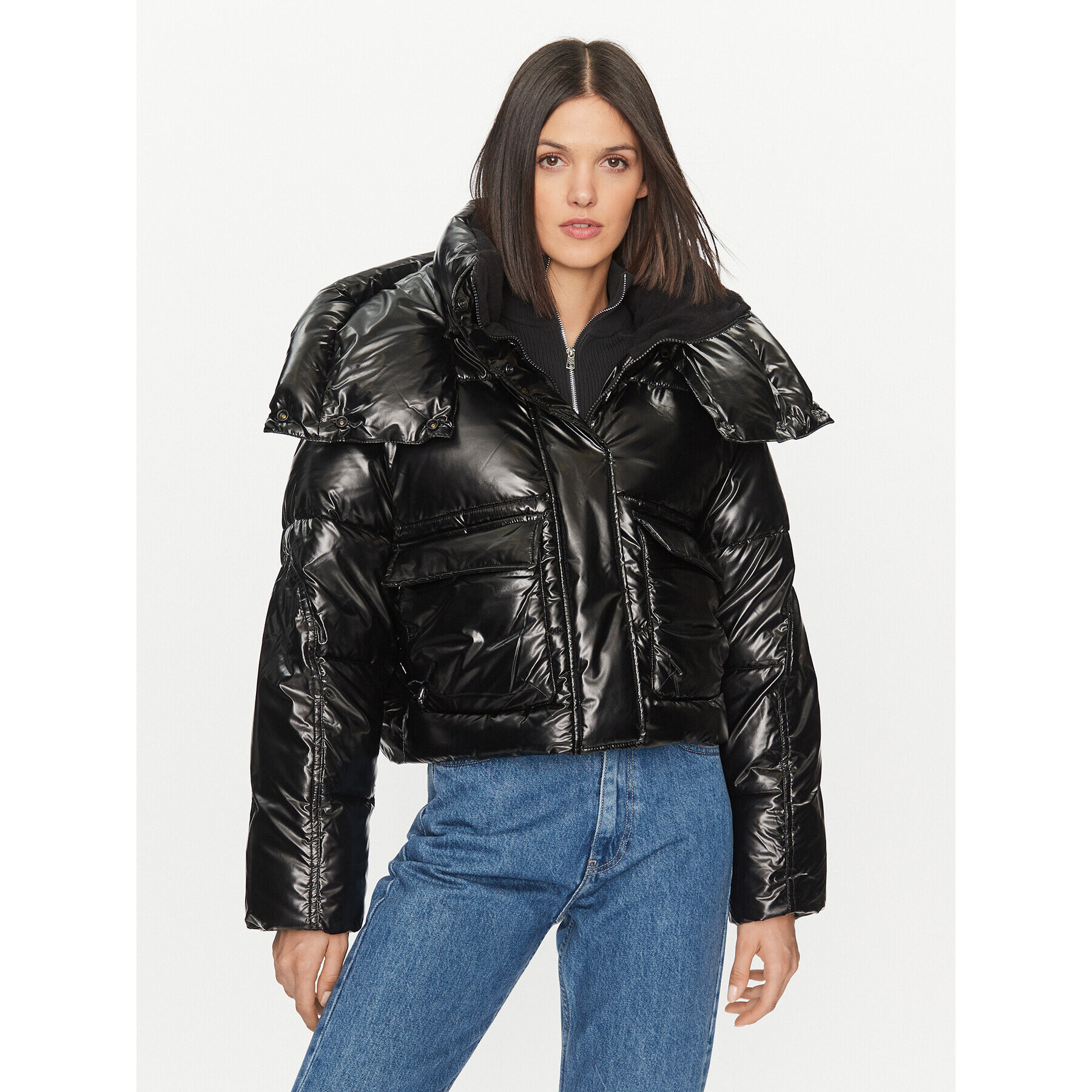 Calvin Klein Jeans Pehelykabát High Shine J20J221884 Fekete Oversize - Pepit.hu