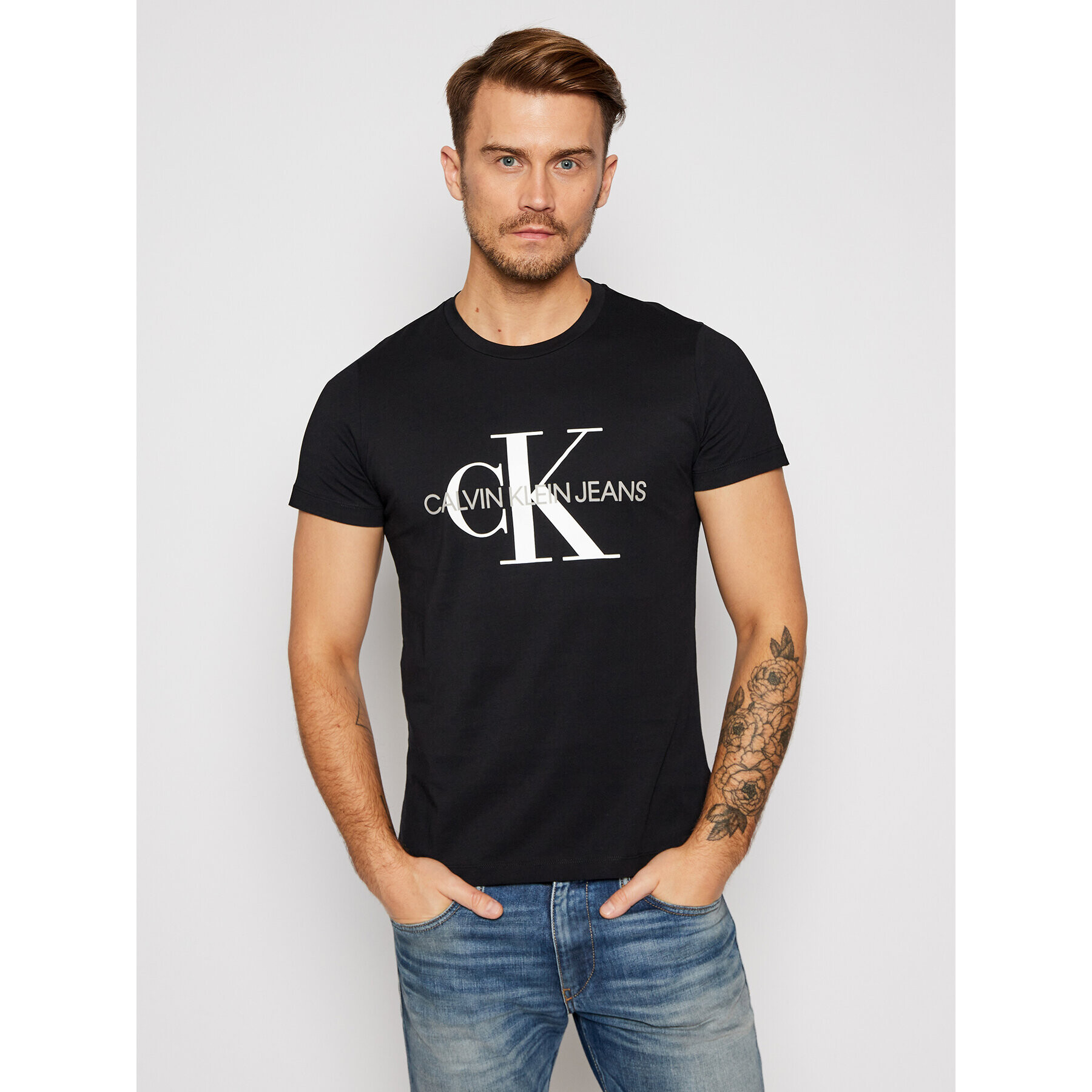 Calvin Klein Jeans Póló Core Monogram Logo J30J314314 Fekete Slim Fit - Pepit.hu