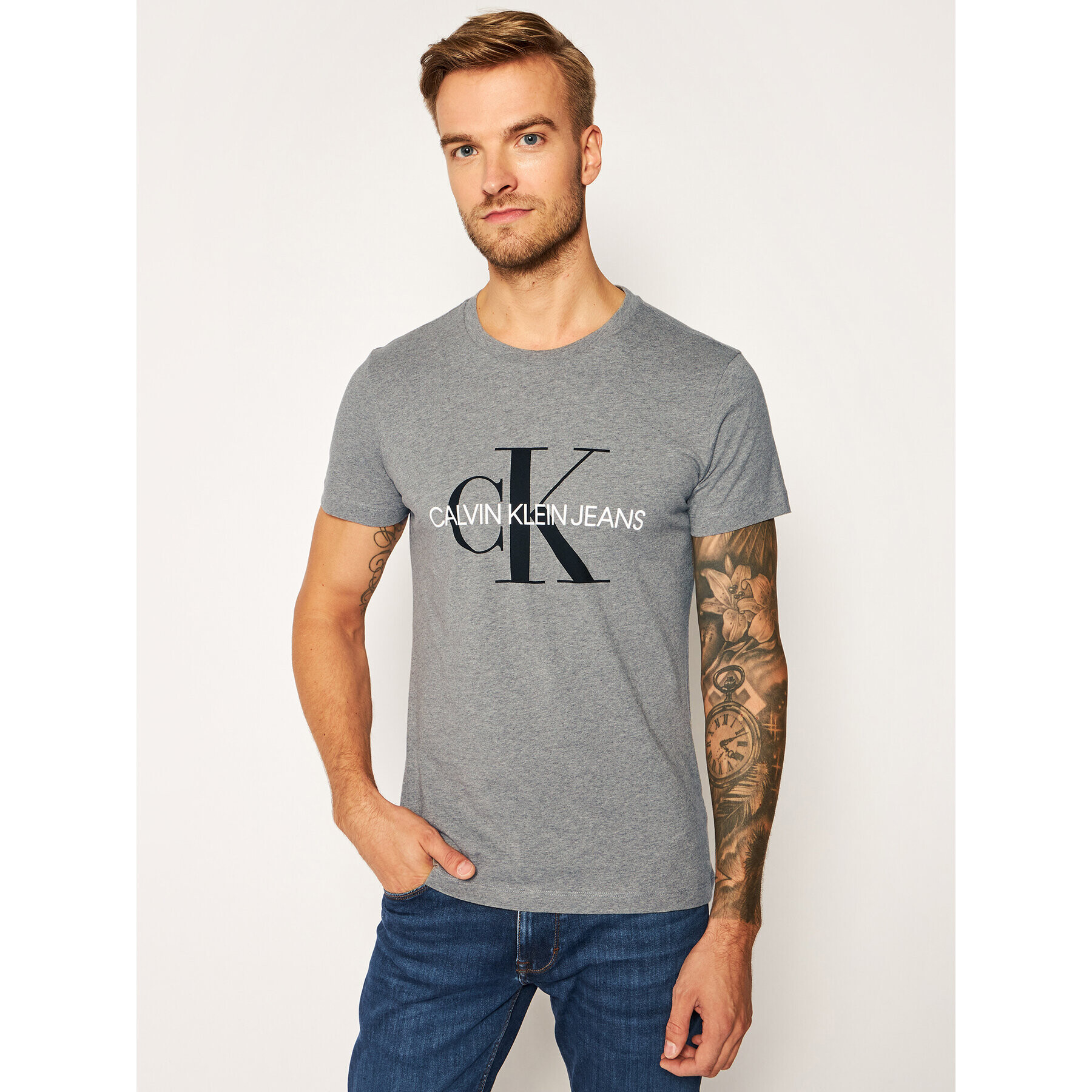 Calvin Klein Jeans Póló Core Monogram Logo J30J314314 Szürke Regular Fit - Pepit.hu