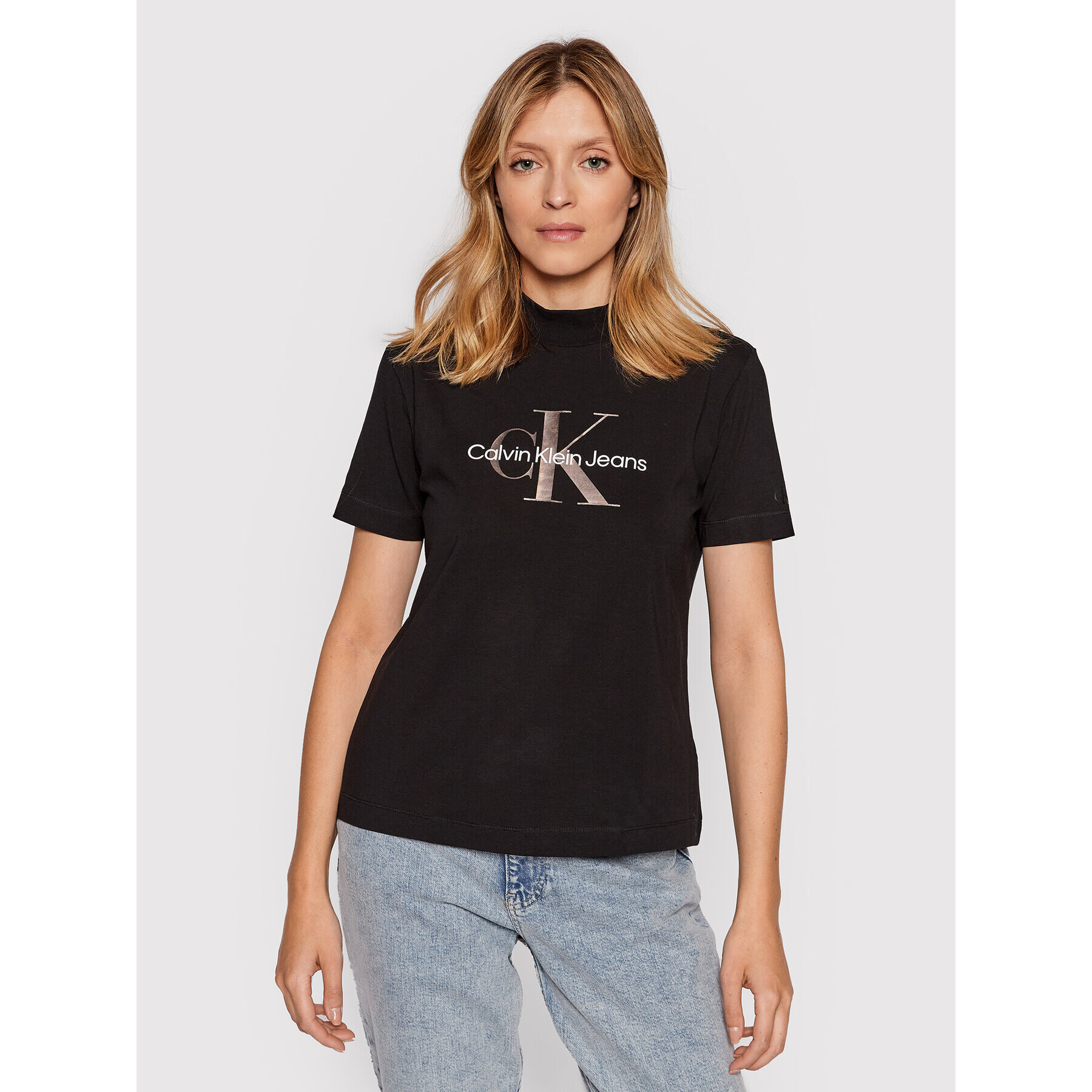 Calvin Klein Jeans Póló Gunmetal Monogram J20J217714 Fekete Regular Fit - Pepit.hu