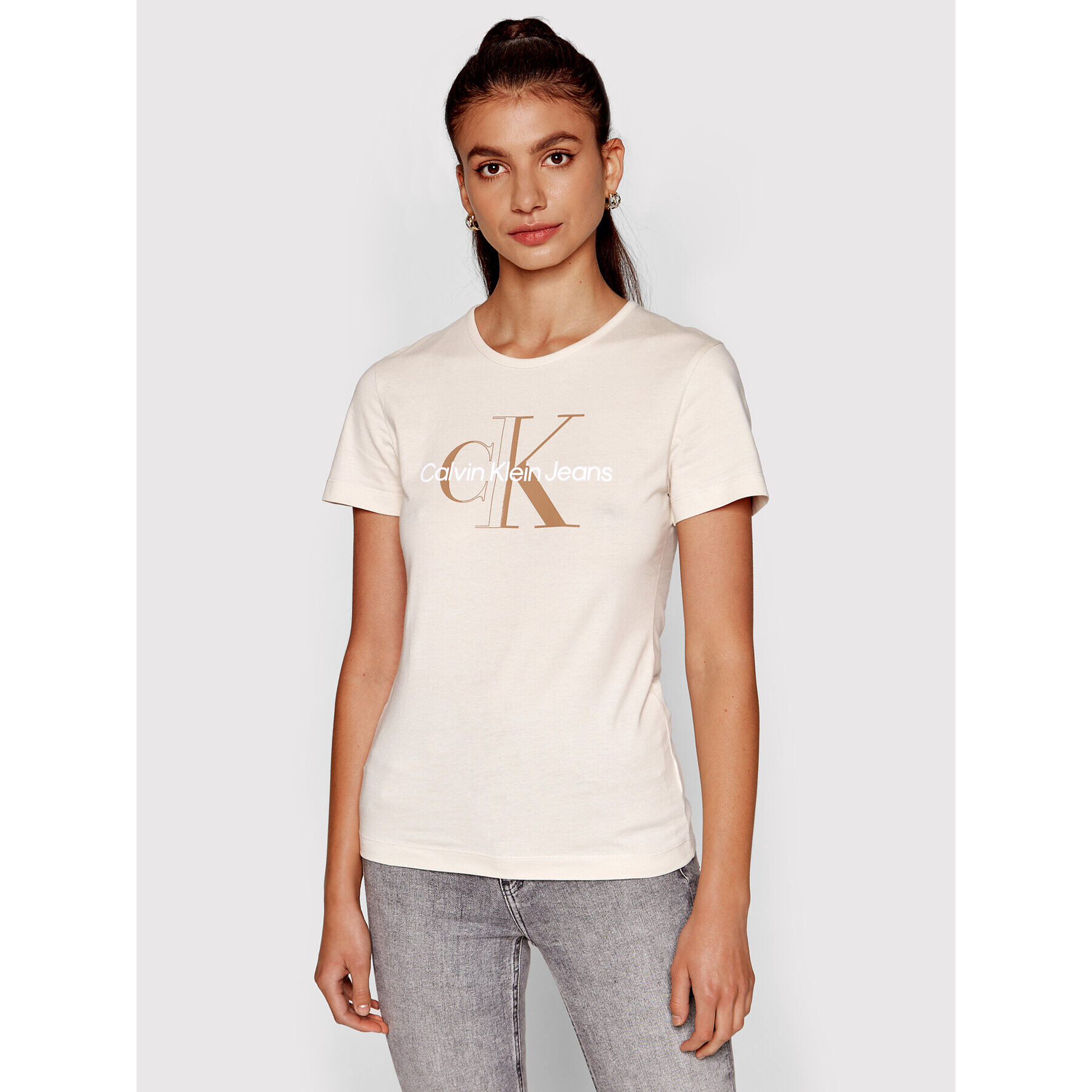 Calvin Klein Jeans Póló J20J218996 Bézs Regular Fit - Pepit.hu