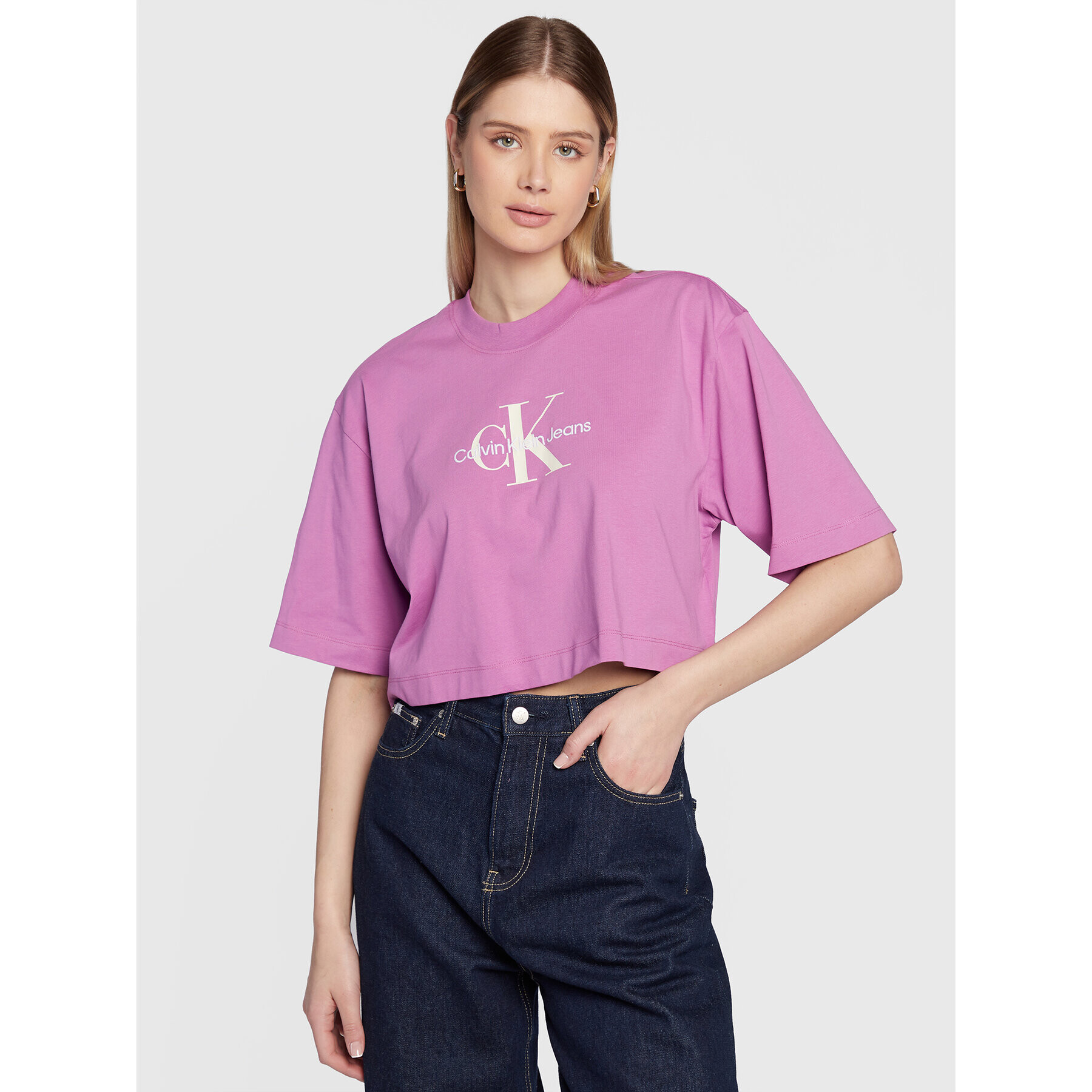 Calvin Klein Jeans Póló J20J220280 Lila Relaxed Fit - Pepit.hu