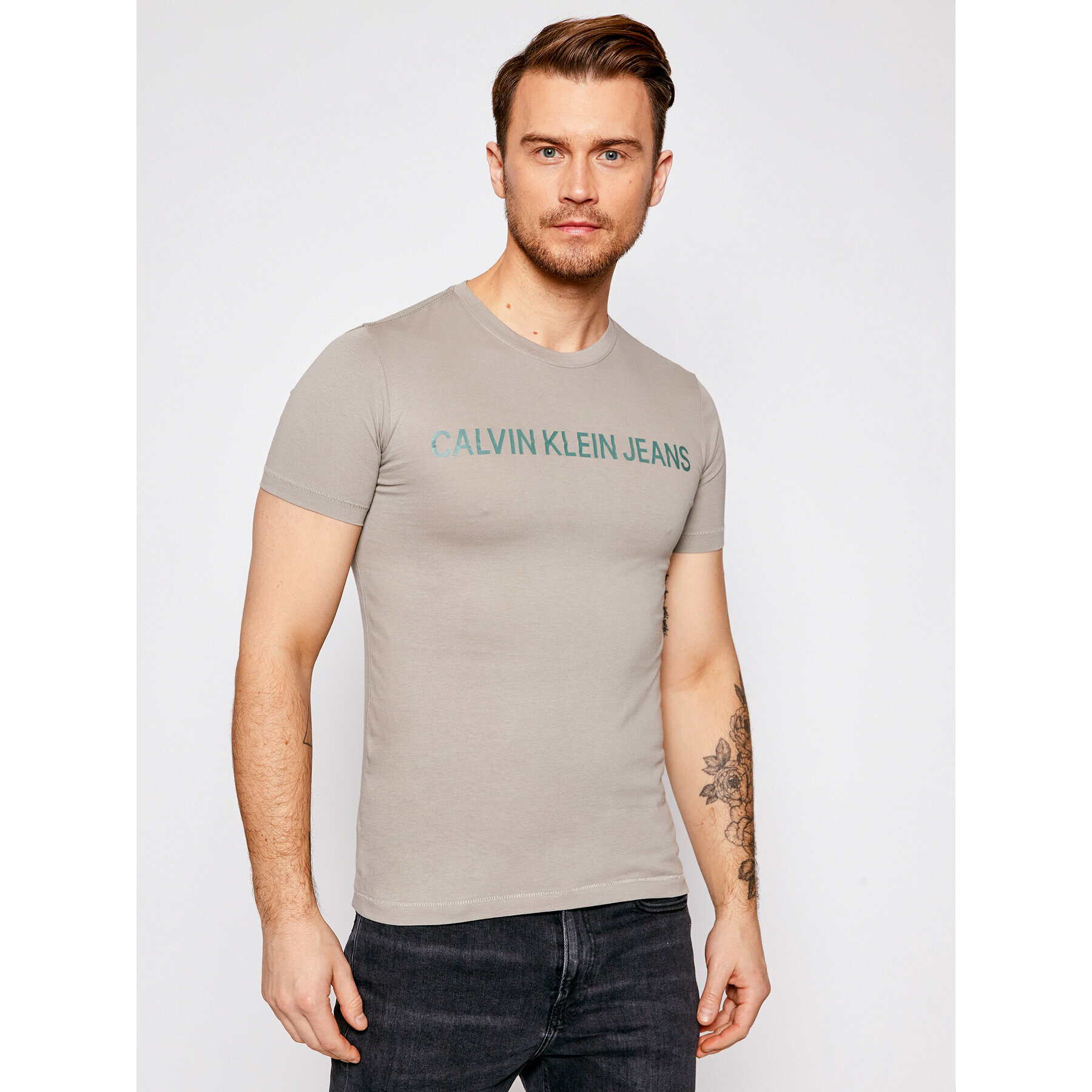 Calvin Klein Jeans Póló J30J307856 Bézs Regular Fit - Pepit.hu