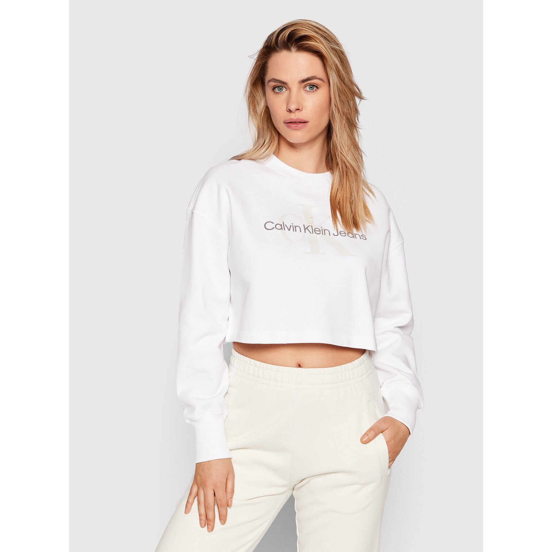 Calvin Klein Jeans Pulóver J20J218751 Fehér Boxy Fit - Pepit.hu