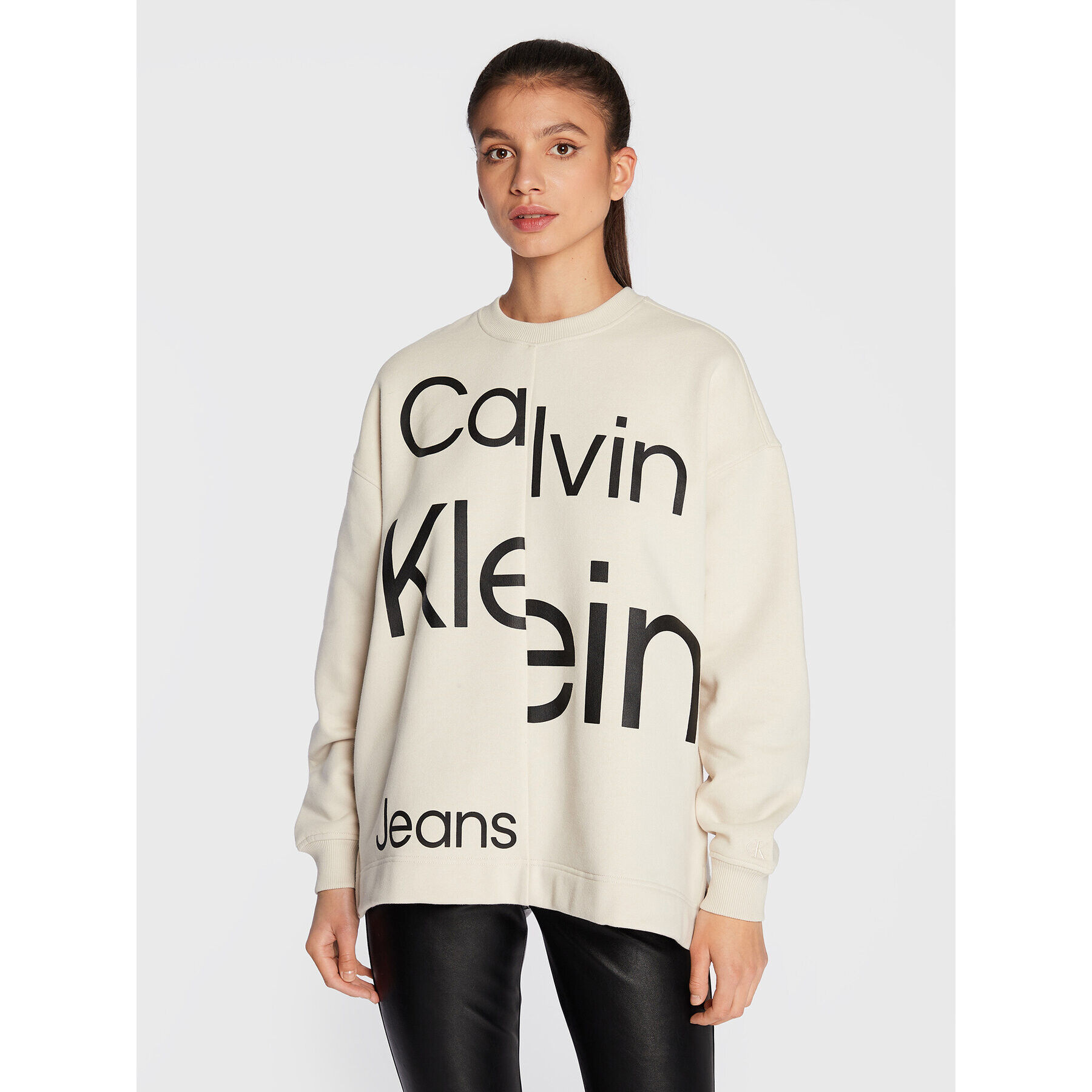 Calvin Klein Jeans Pulóver J20J219761 Bézs Oversize - Pepit.hu