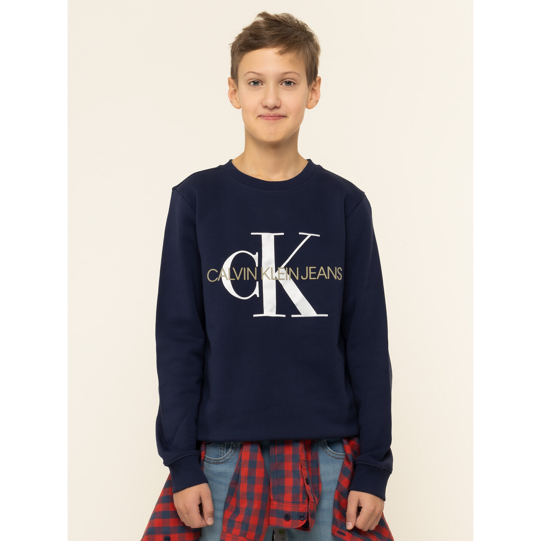 Calvin Klein Jeans Pulóver Monogram Logo IU0IU00069 Sötétkék Regular Fit - Pepit.hu