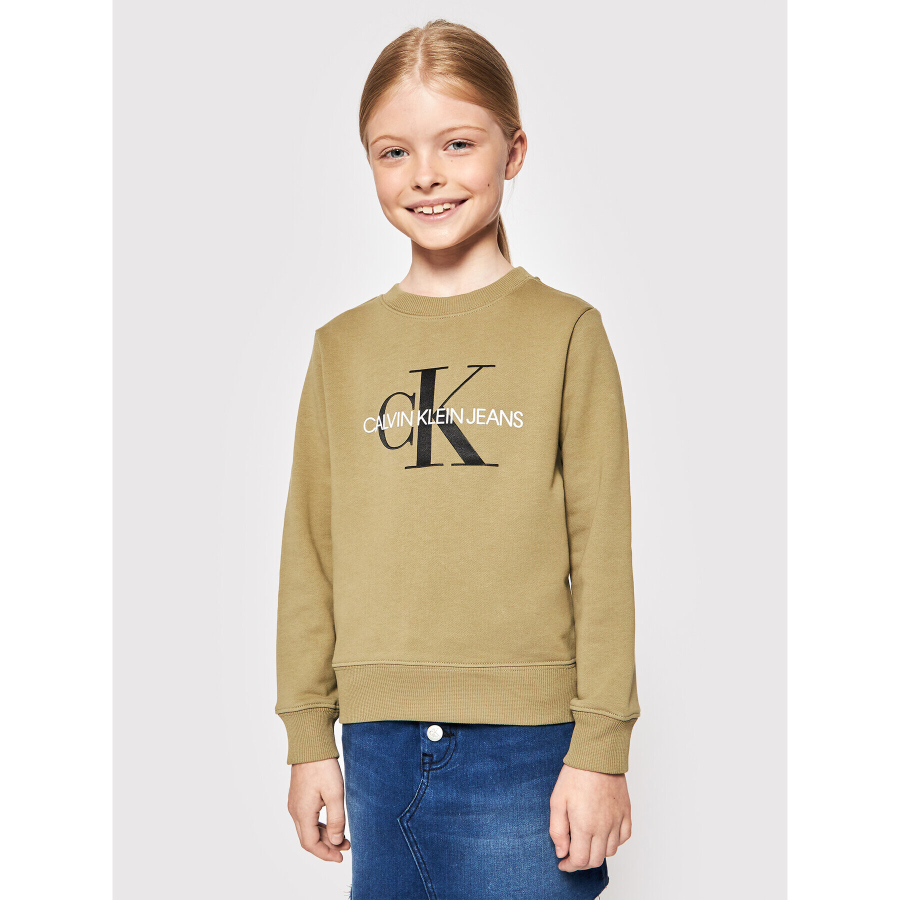 Calvin Klein Jeans Pulóver Monogram Logo IU0IU00069 Zöld Regular Fit - Pepit.hu