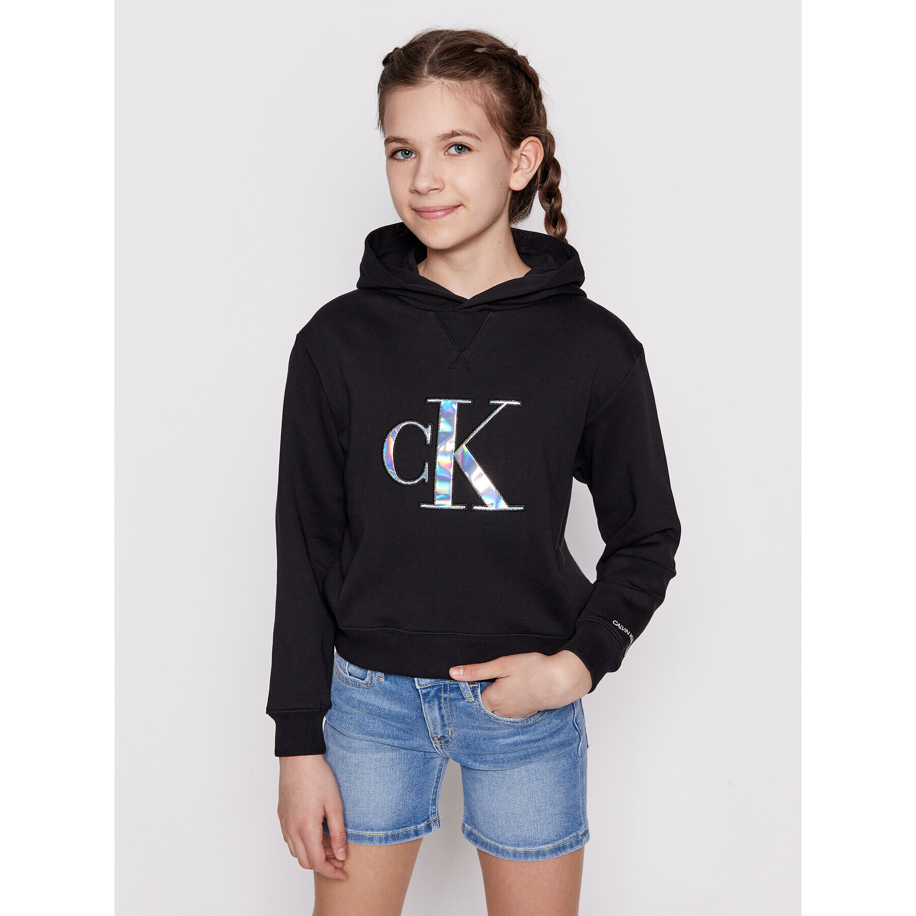 Calvin Klein Jeans Pulóver Monogran Applique Hoodie IG0IG00987 Fekete Regular Fit - Pepit.hu