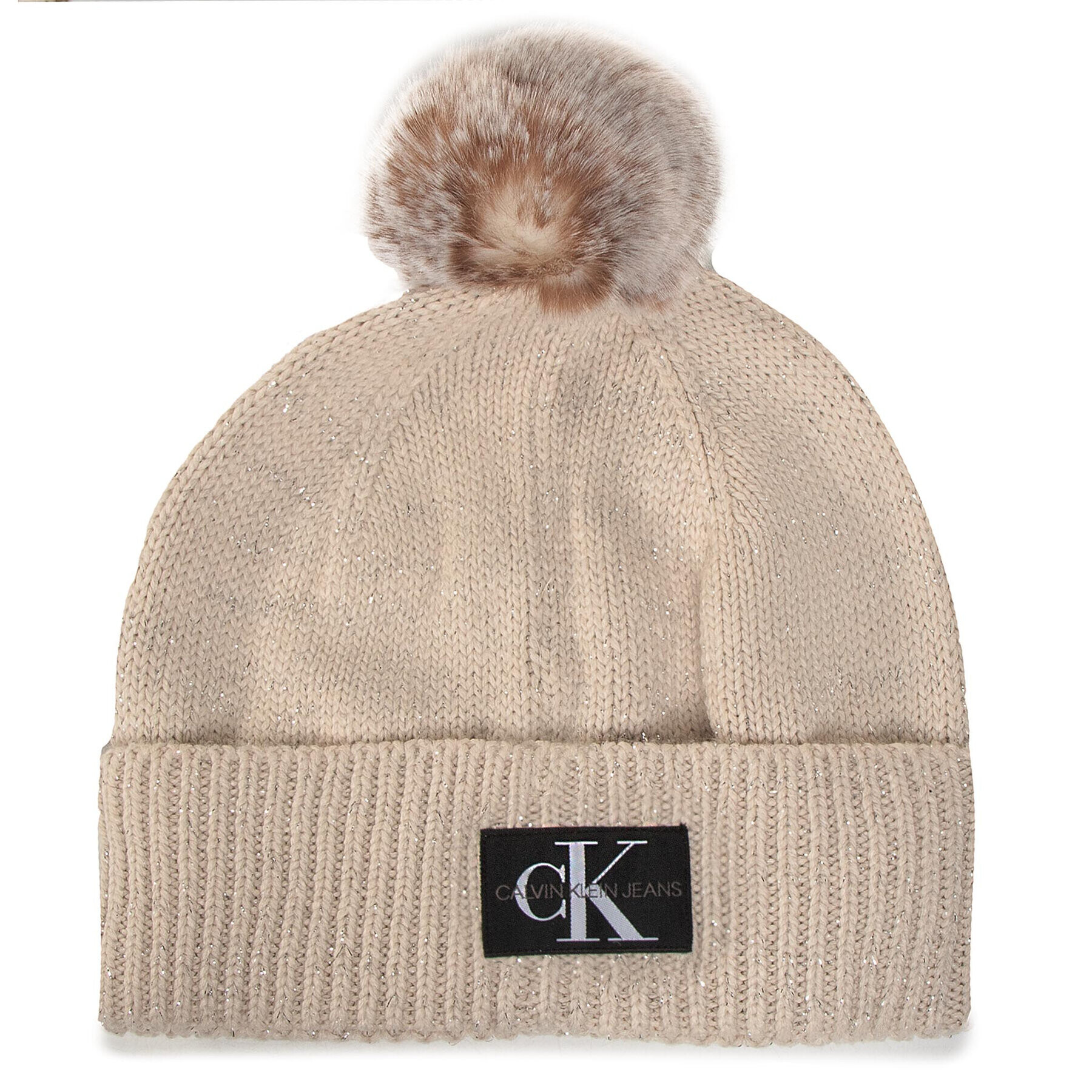 Calvin Klein Jeans Sapka Logo Glitter Beanie IU0IU00148 Bézs - Pepit.hu