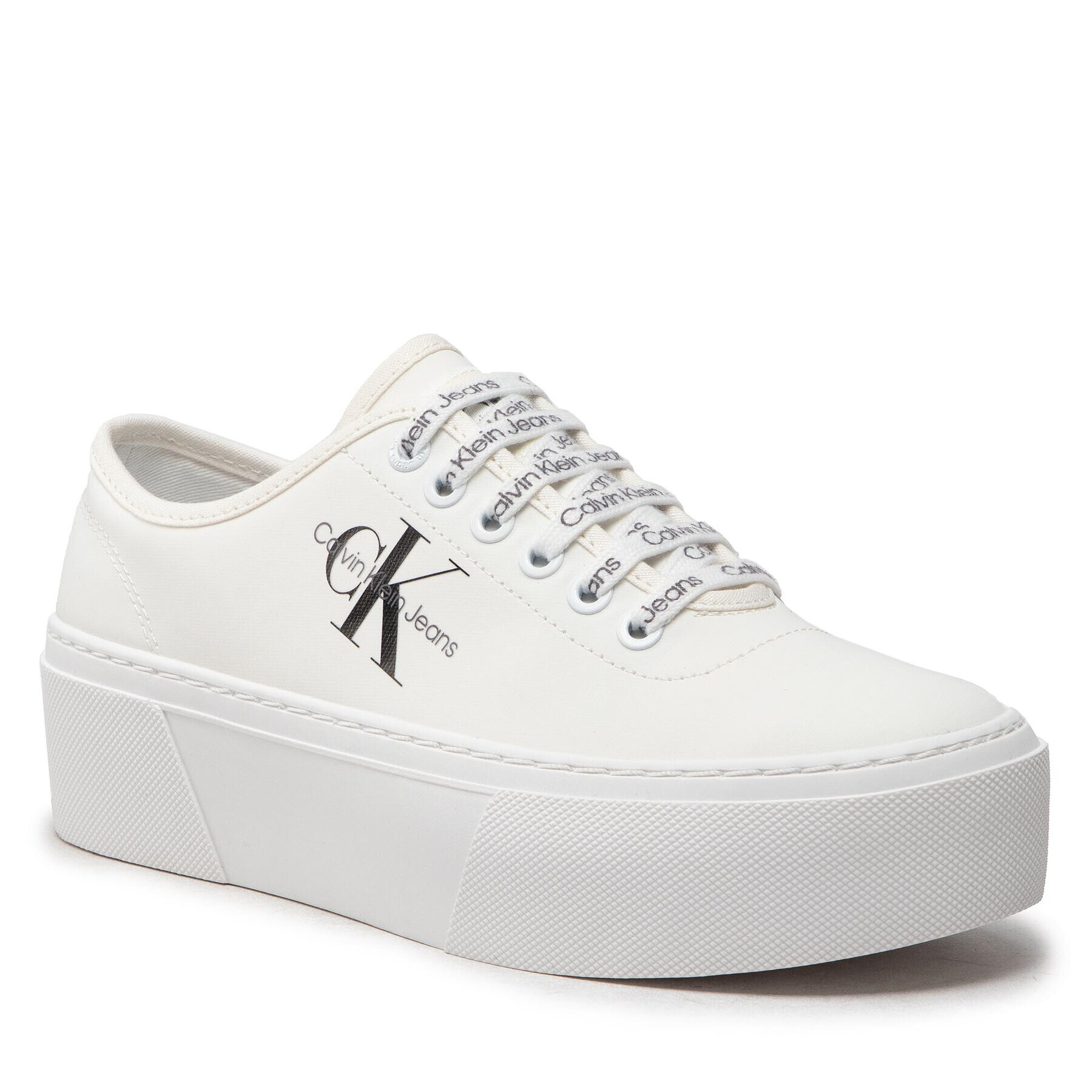 Calvin Klein Jeans Sportcipő Cupsole Flatform Laceup Low Txt YW0YW00766 Fehér - Pepit.hu