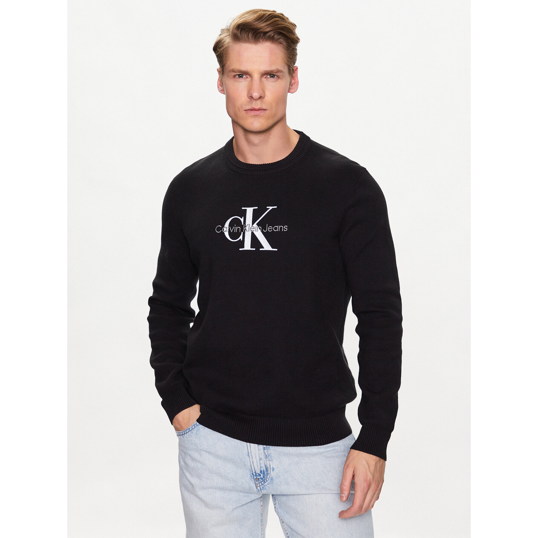 Calvin Klein Jeans Sweater J30J323295 Fekete Regular Fit - Pepit.hu