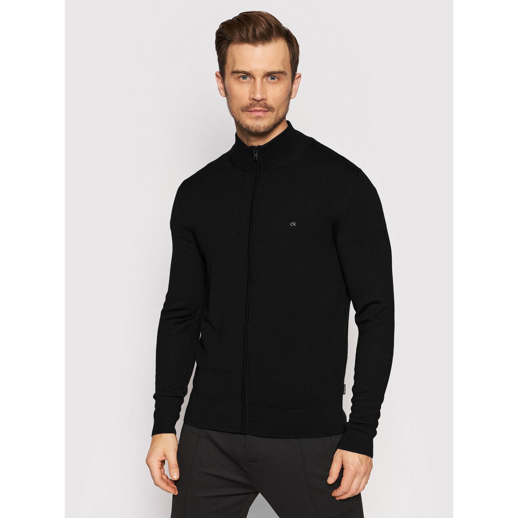 Calvin Klein Kardigán Es Superior Wool Zip Thru Jacket K10K108196 Fekete Regular Fit - Pepit.hu