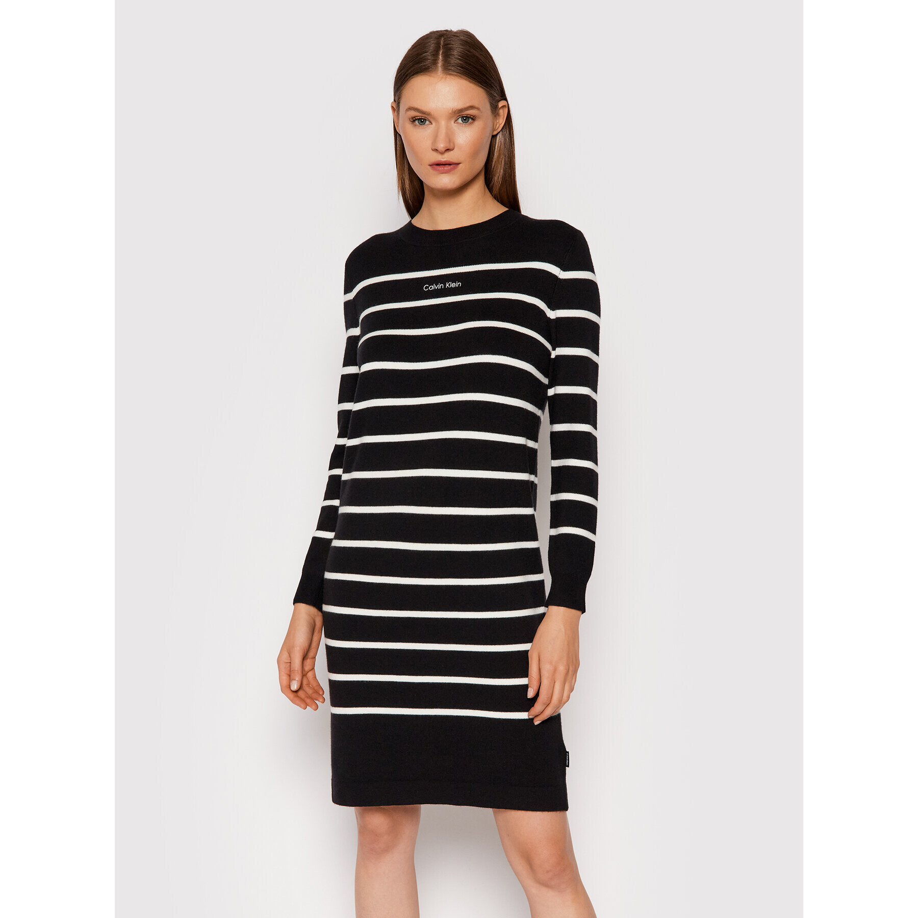 Calvin Klein Kötött ruha Stripe Logo K20K203060 Fekete Regular Fit - Pepit.hu