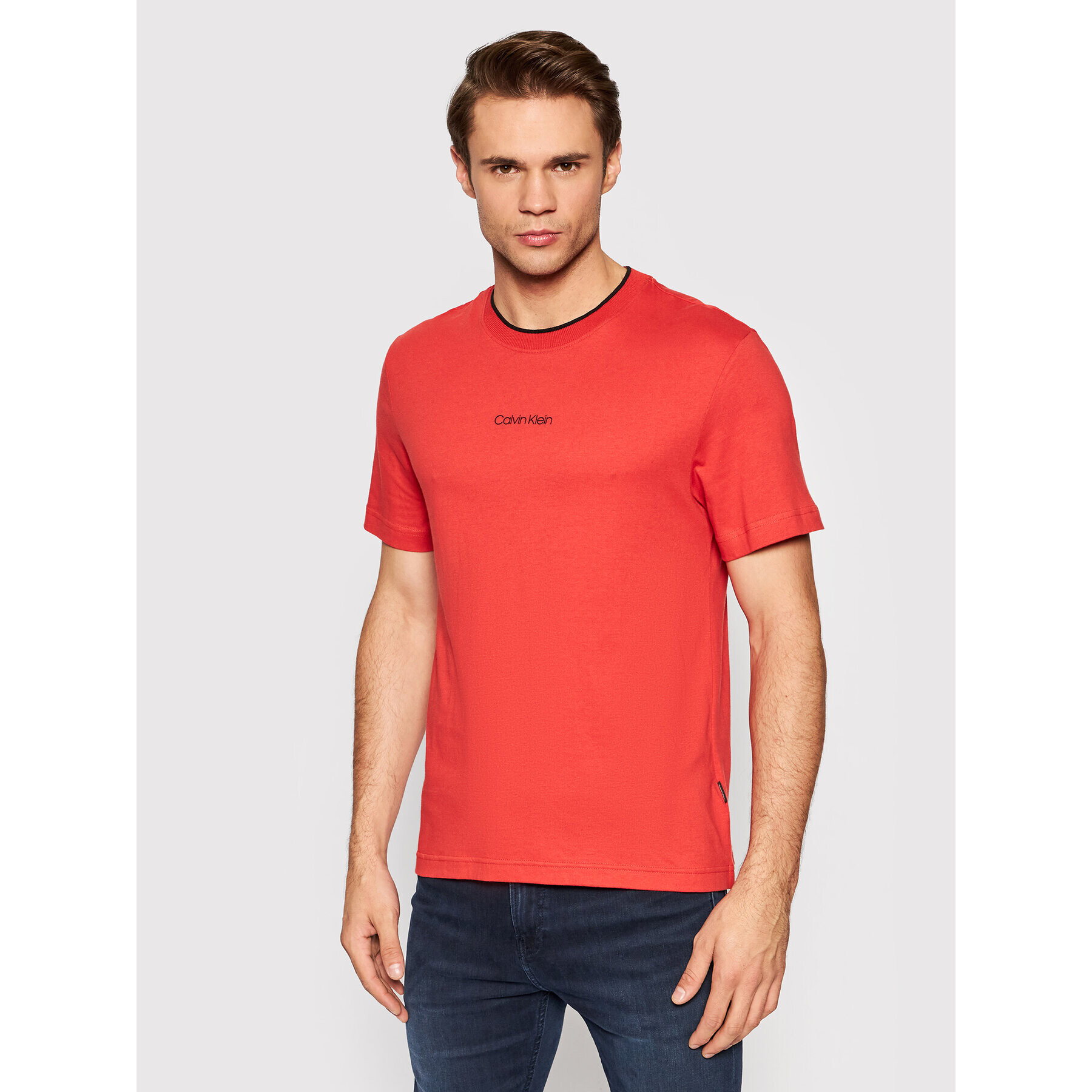 Calvin Klein Póló Center Logo K10K107845 Piros Regular Fit - Pepit.hu