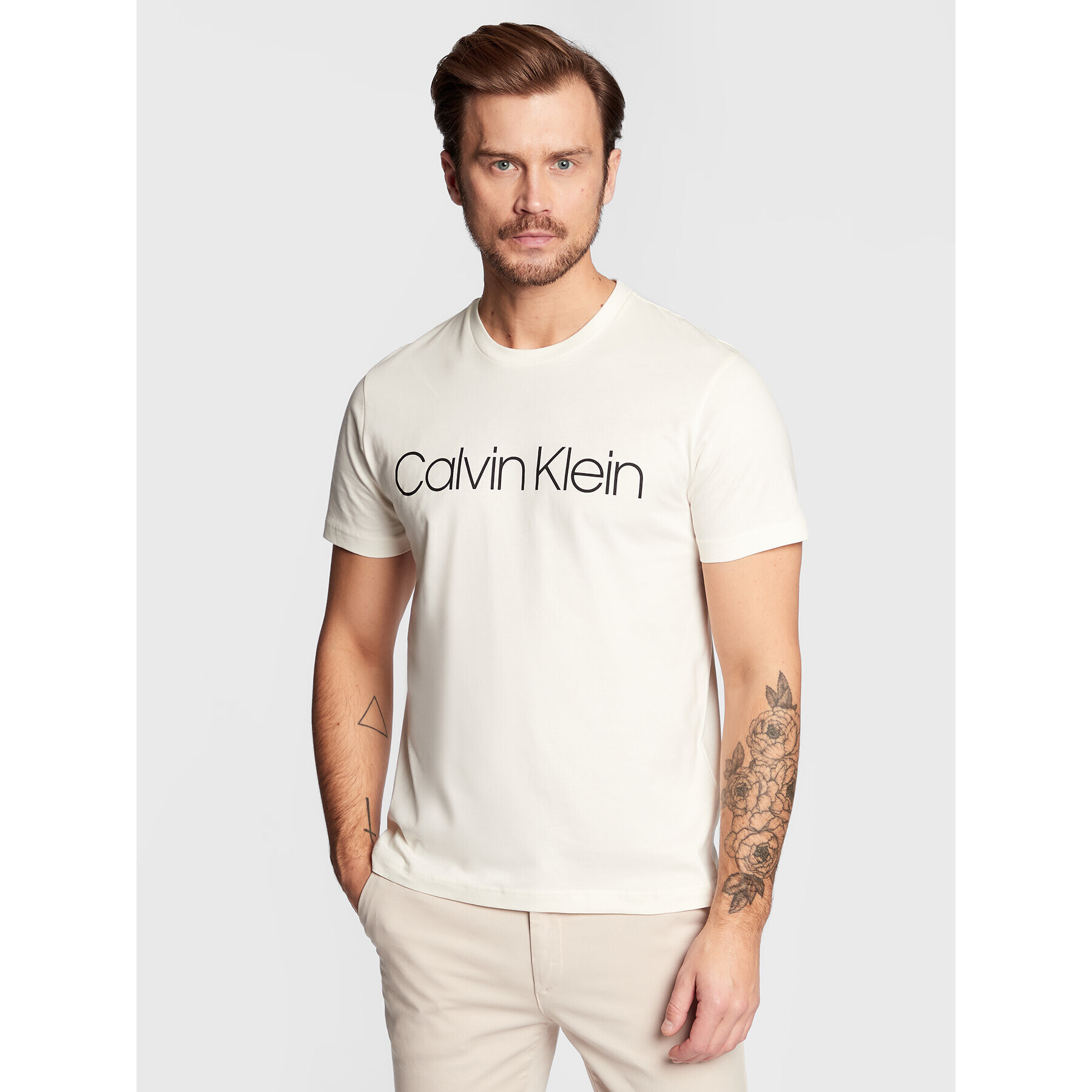 Calvin Klein Póló Cotton Front K10K103078 Ekru Regular Fit - Pepit.hu