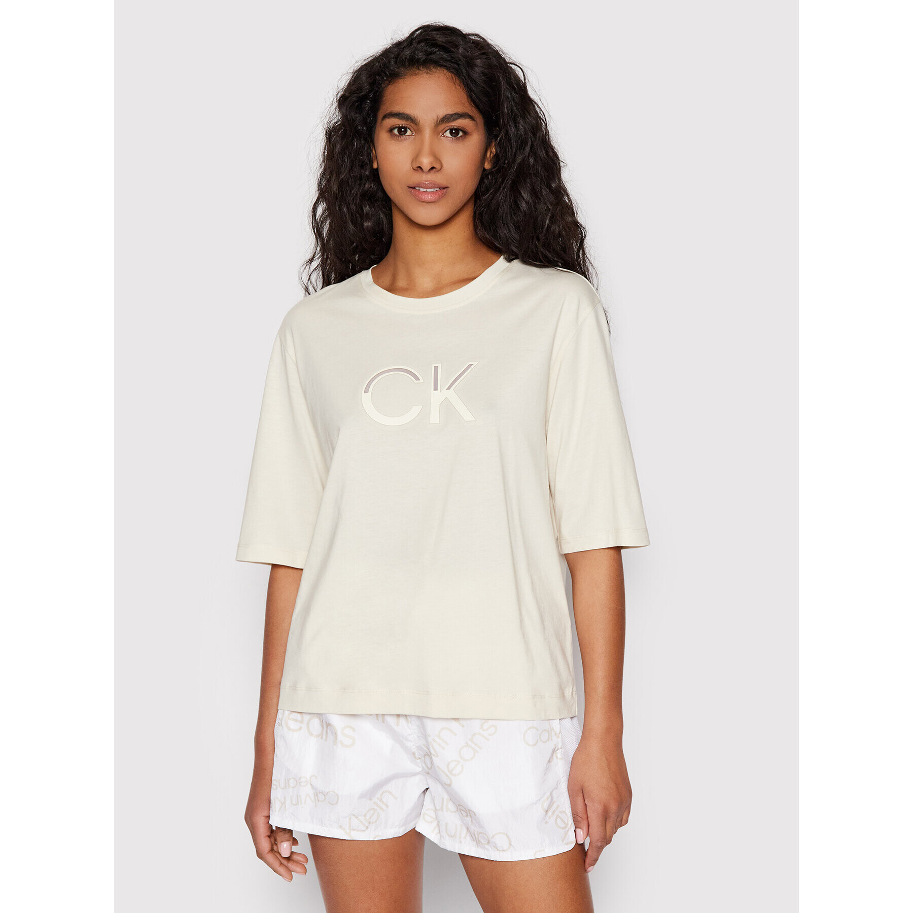 Calvin Klein Póló Mesh Logo K20K203752 Bézs Relaxed Fit - Pepit.hu