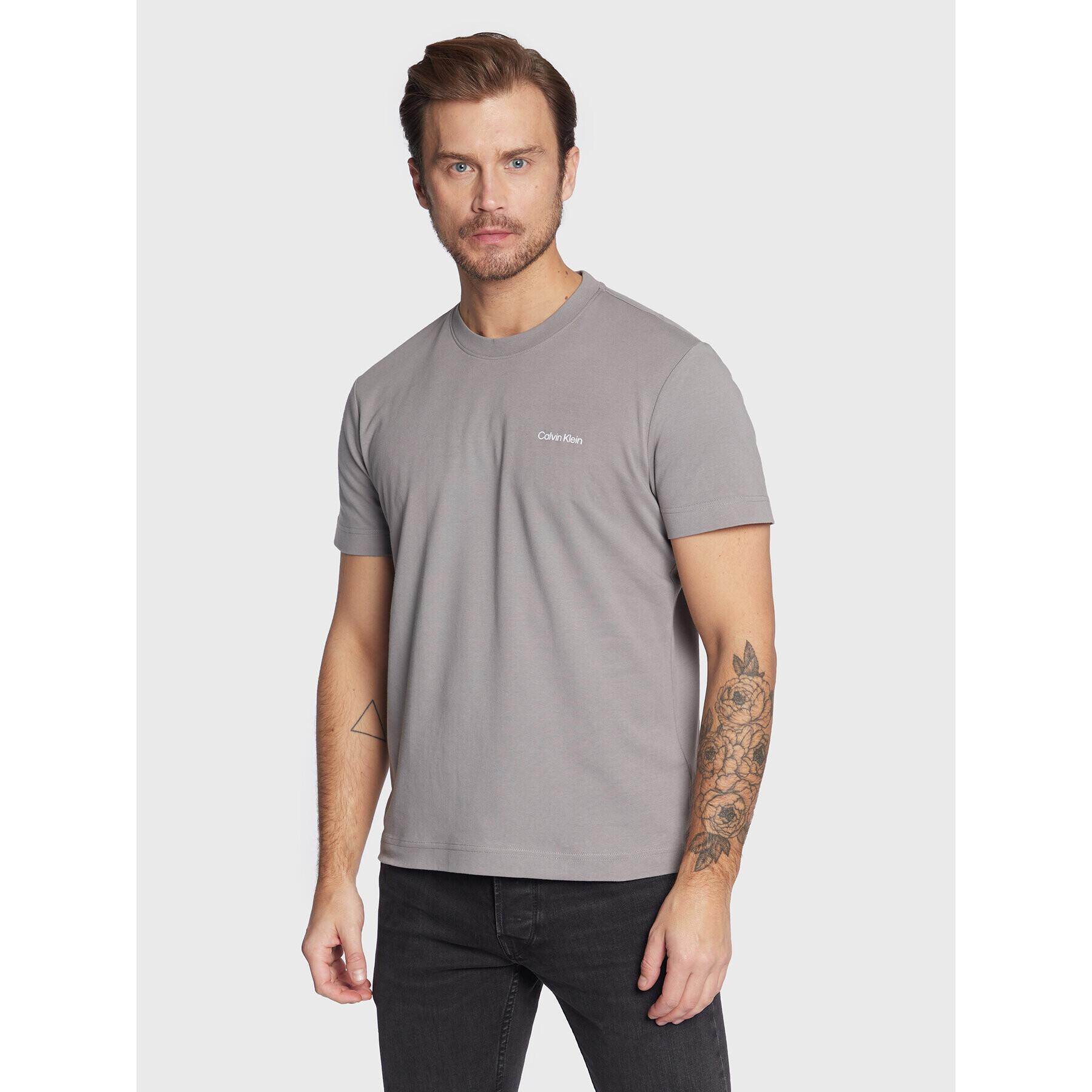 Calvin Klein Póló Micro Logo Interlock K10K109894 Szürke Regular Fit - Pepit.hu