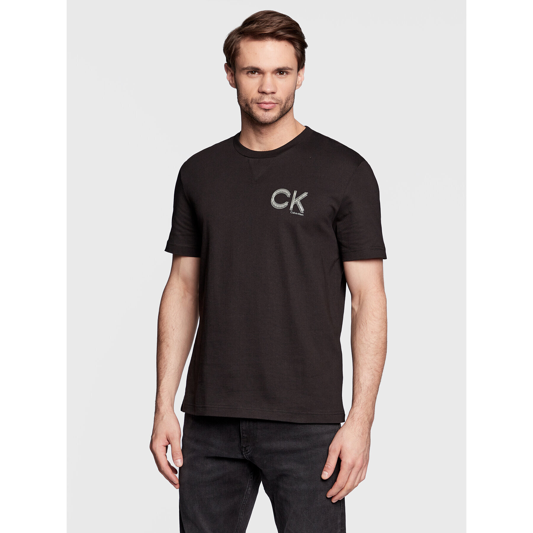 Calvin Klein Póló Striped Chest Logo K10K110795 Fekete Slim Fit - Pepit.hu