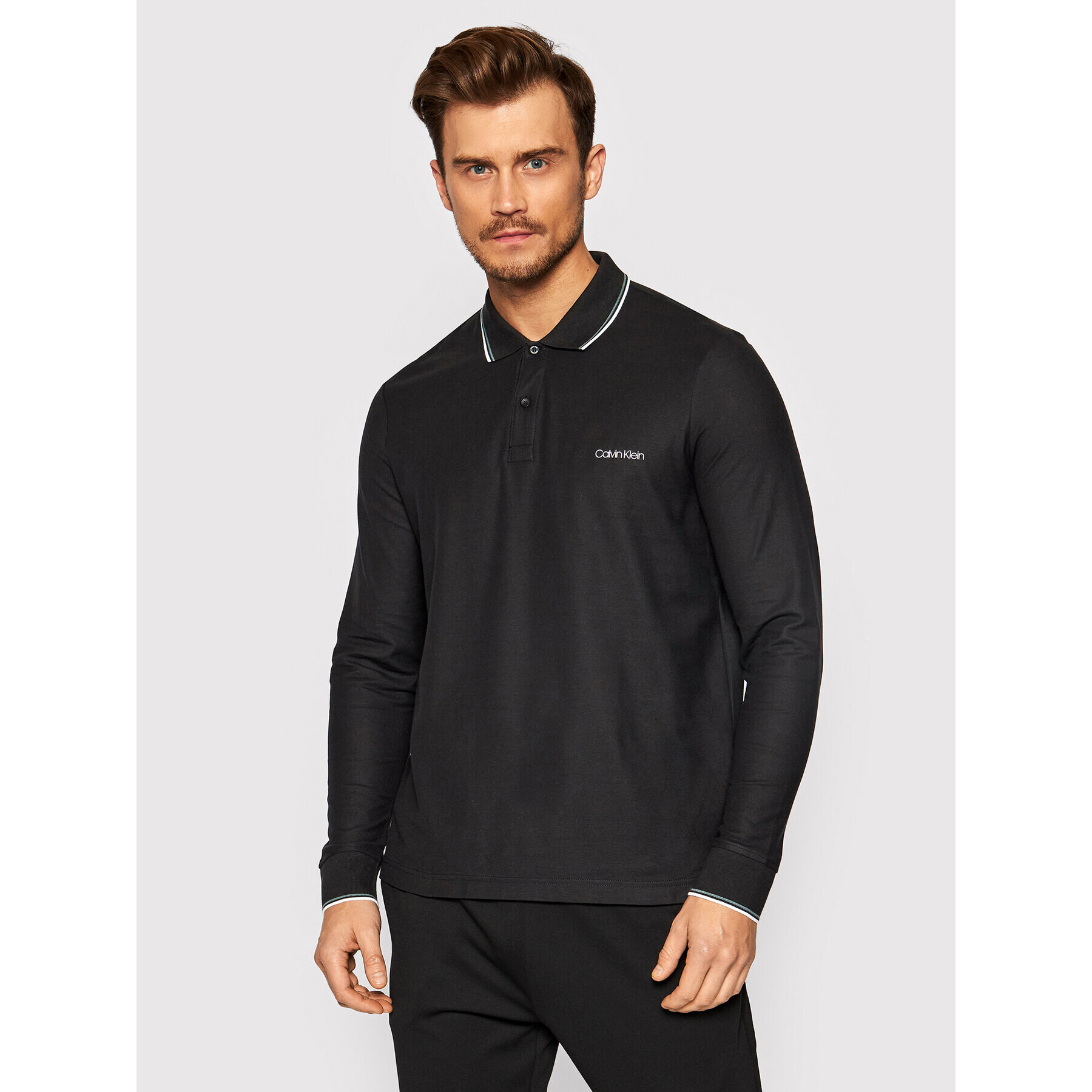 Calvin Klein Pólóing Refined Pique Tipping K10K107952 Fekete Regular Fit - Pepit.hu